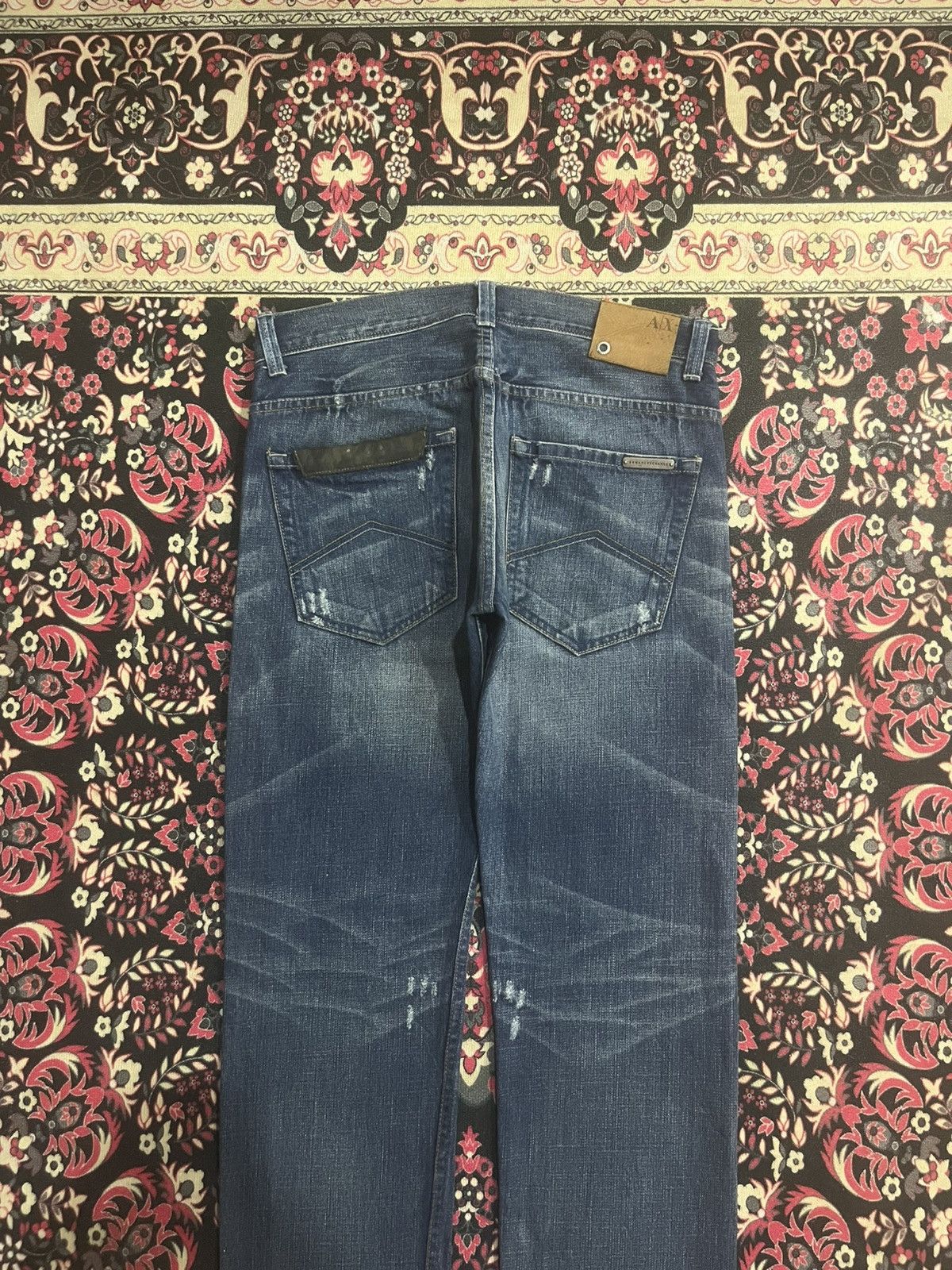 Armani Exchange Vintage Armani Exchange Blue Washed Fringe Straight Leg Jean Size US 31 - 12 Thumbnail
