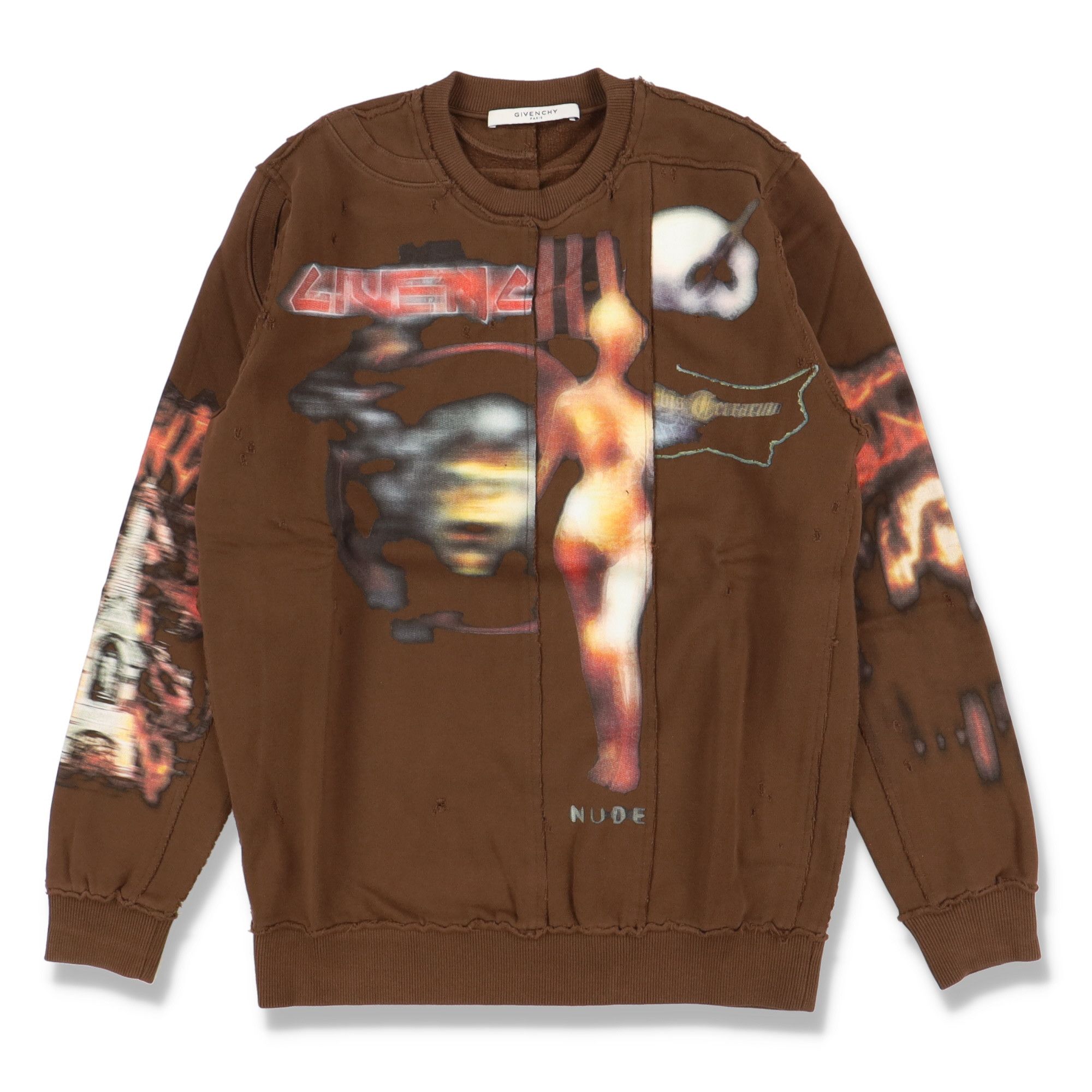 image of Givenchy Brown Heavy Metal Distressed Sweatshirt in Black, Men's (Size Small)