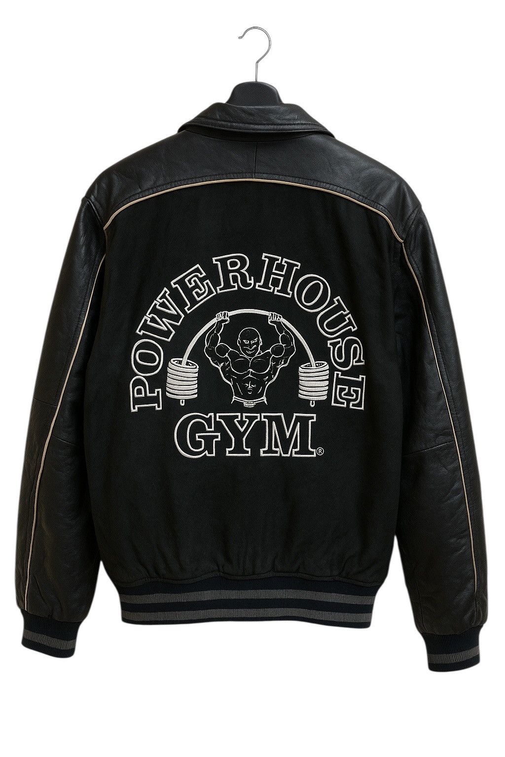Powerhouse Gym Leather Varsity Jacket Iconic Bodybuilding