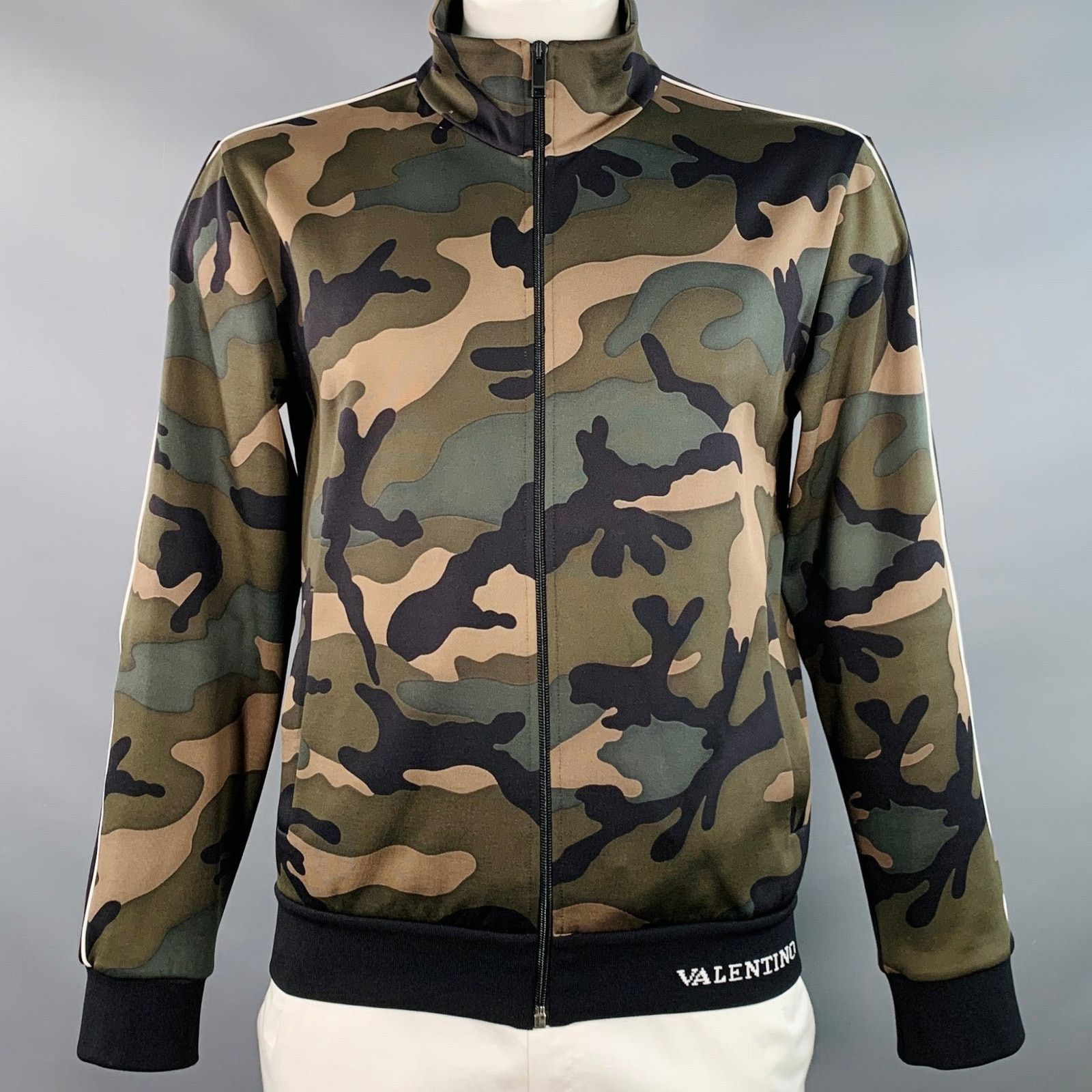 Valentino Size L Black Green Camo Polyamide Cotton Zip Up Sweatshirt Size US L / EU 52-54 / 3 - 1 Thumbnail