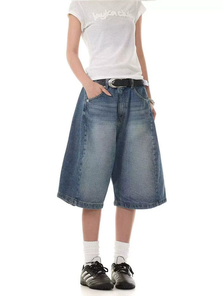 Jean Retro wide-leg casual men's loose straight denim shorts Size US 32 / EU 48 - 3 Thumbnail