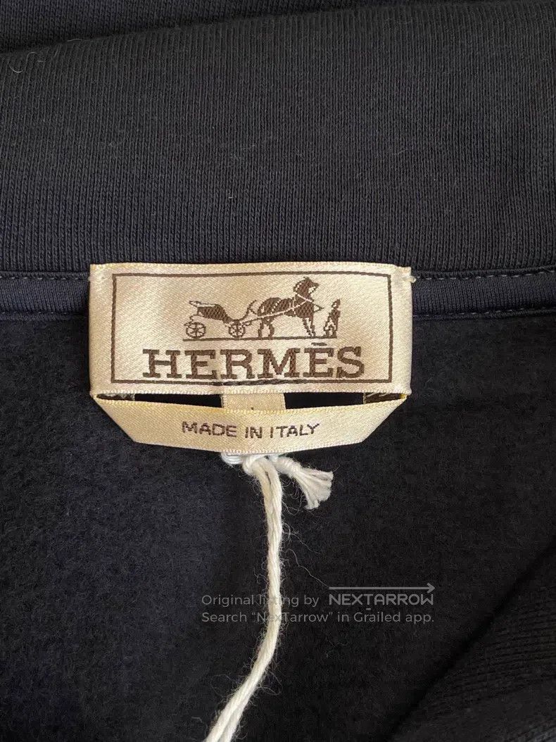 Hermes Hermes Navy Blue Logo Printed Hooded Sweatshirt with Leath Size L / US 10 / IT 46 - 5 Thumbnail