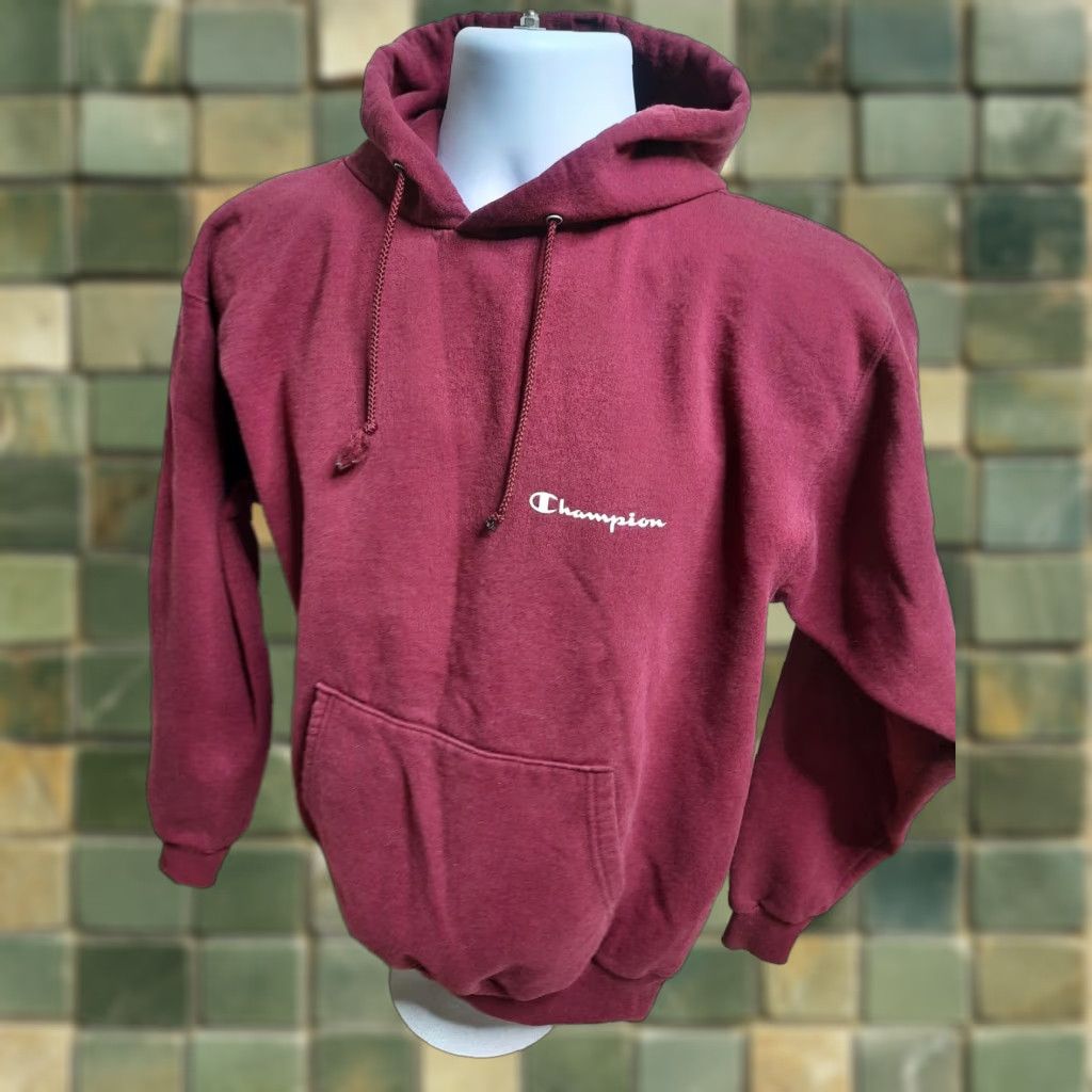 Champion VINTAGE Champion Hoodie Sweatshirt Red Spell Out Red Maroon Size Medium Womens Size M / US 6-8 / IT 42-44 - 1 Thumbnail