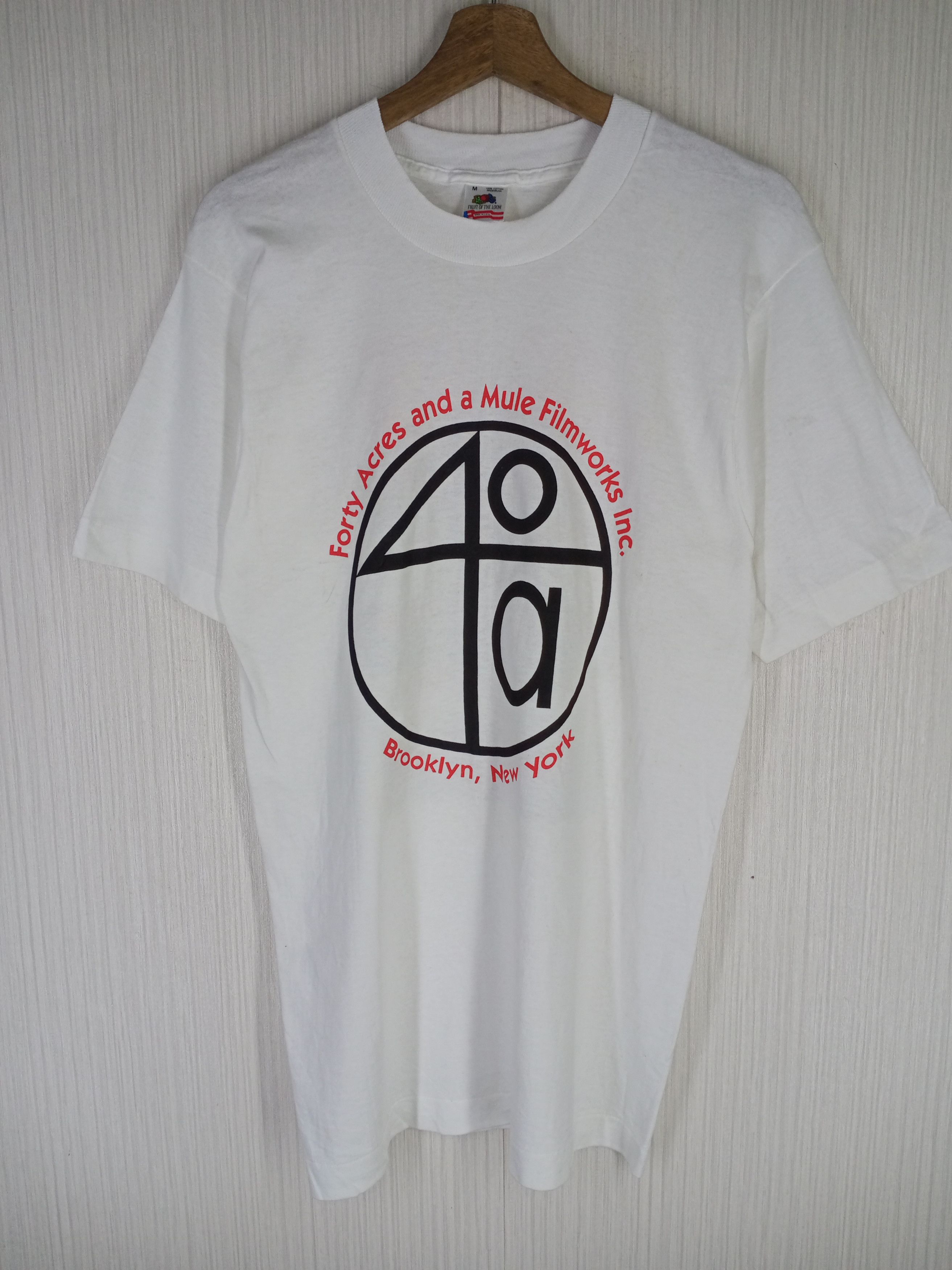 image of Movie x Rap Tees Vintage Spike Lee 40 Acres And A Mule Promo Tee in White, Men's (Size Medium)