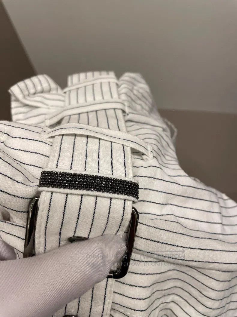 Brunello Cucinelli Brunello Cucinelli White Striped Cotton Linen High-Waisted Size 42" / US 20 - 6 Thumbnail