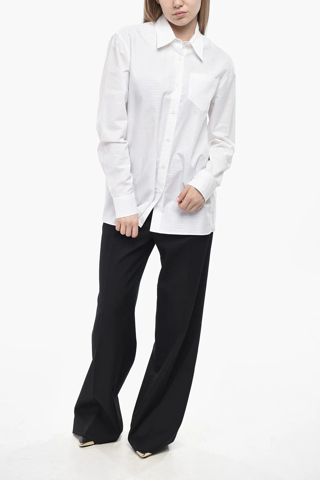Prada og1mm0426 Jacquard Poplin Shirt in White Size S / US 4 / IT 40 - 4 Thumbnail