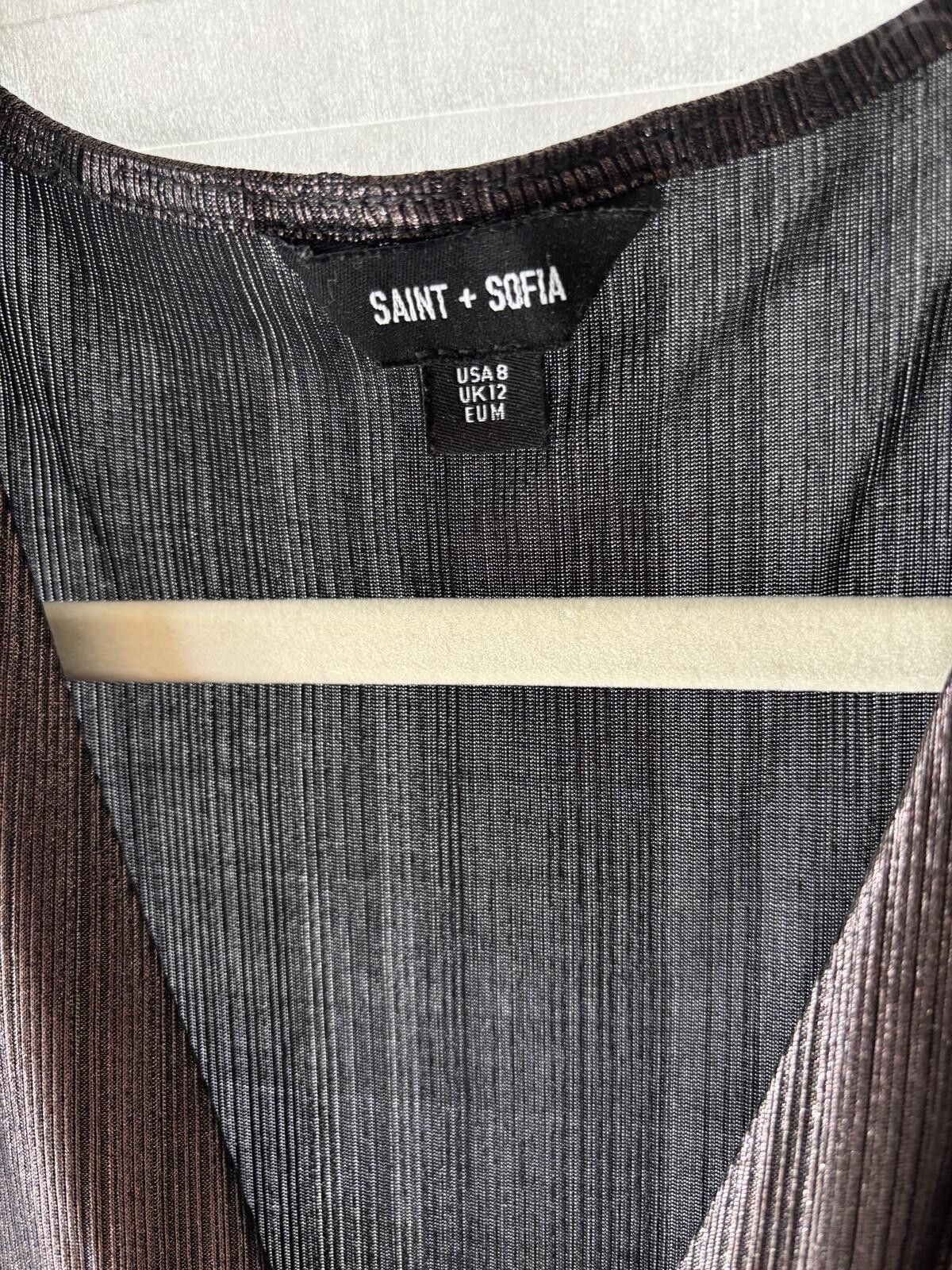 Other Saint + Sofia Gunmetal Metallic Tiered Midi Dress - Size 8 Size M / US 6-8 / IT 42-44 - 3 Thumbnail