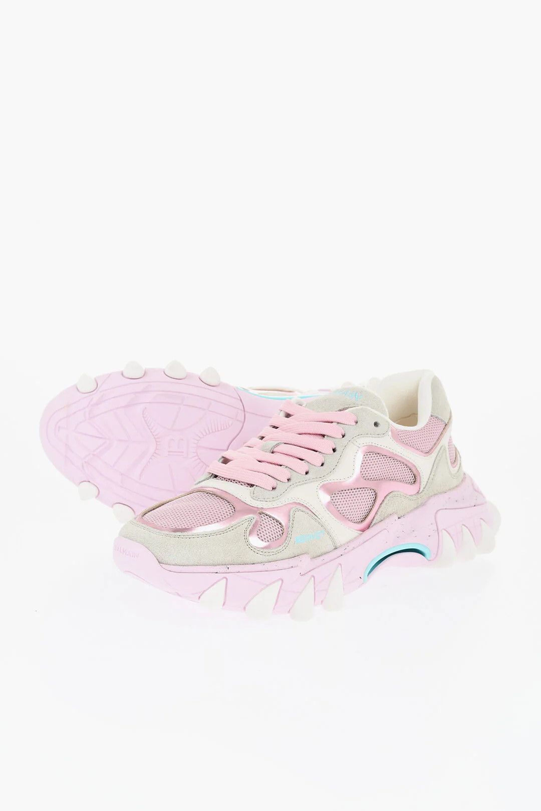 Balmain og1mm0326 Mesh & Suede Low-Top Sneakers in Pink Size US 8 / IT 38 - 2 Thumbnail