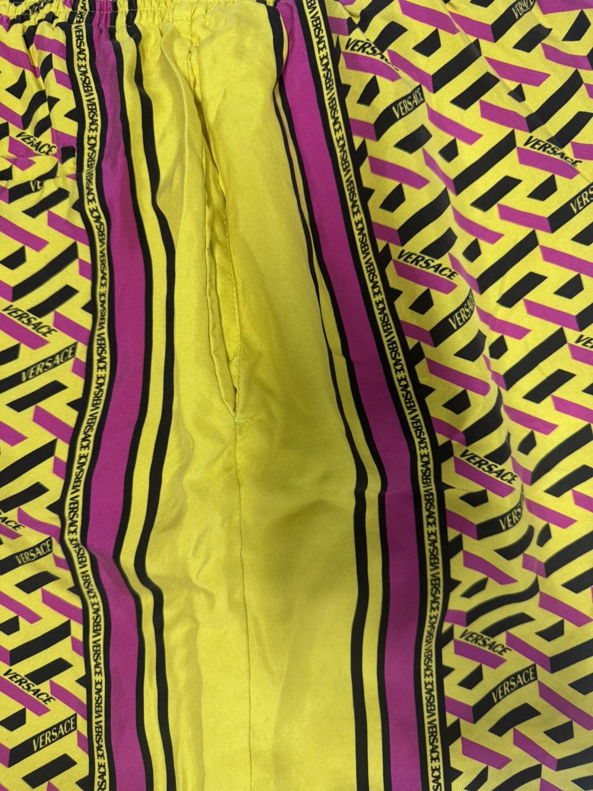 Versace Versace La Greca Silk Shorts - Yellow/Magenta - Fits Size L Size US 35 - 4 Thumbnail