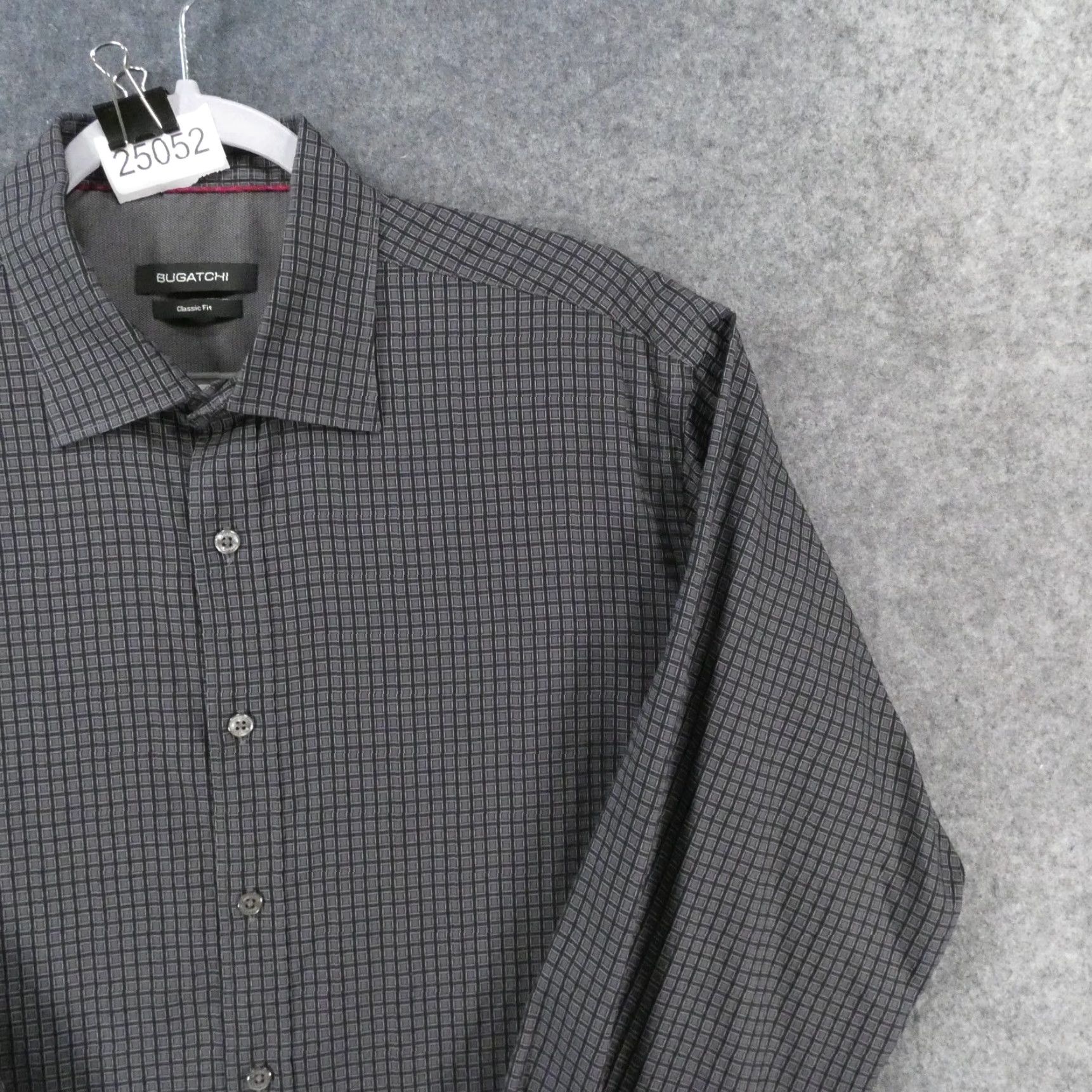 BUGATCHI Bugatchi Shirt Mens Large Classic Fit Long Sleeve Button Up Gray Plaid Size US L / EU 52-54 / 3 - 6 Thumbnail
