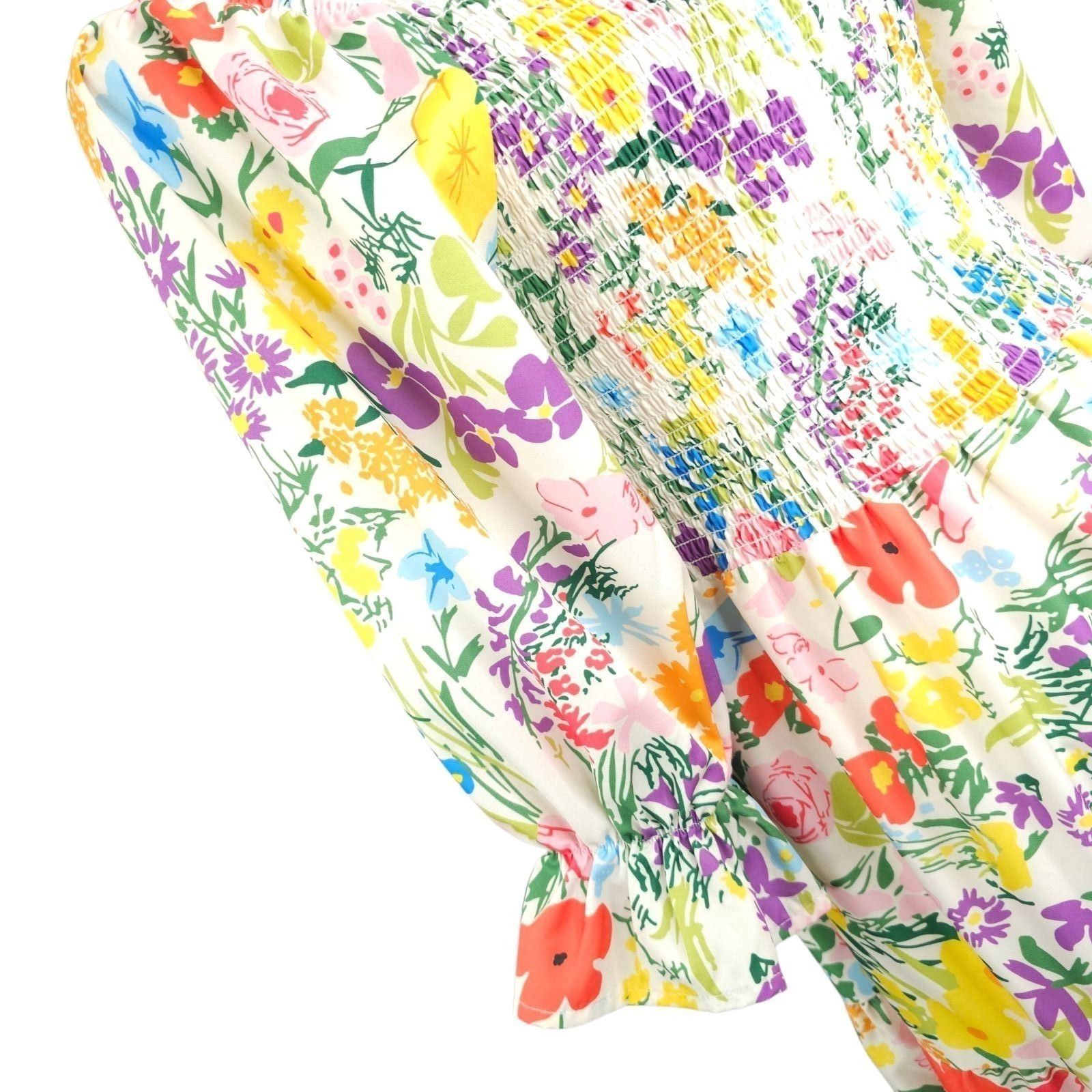 Other Sunday Up Maxi Dress L Floral Shirred Bodice Puff Sleeves Size L / US 10 / IT 46 - 21 Thumbnail