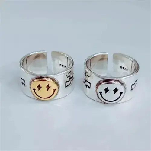 Jewelry × Vintage .925 Silver Smiley Face Adjustable Ring Size ONE SIZE - 3 Thumbnail
