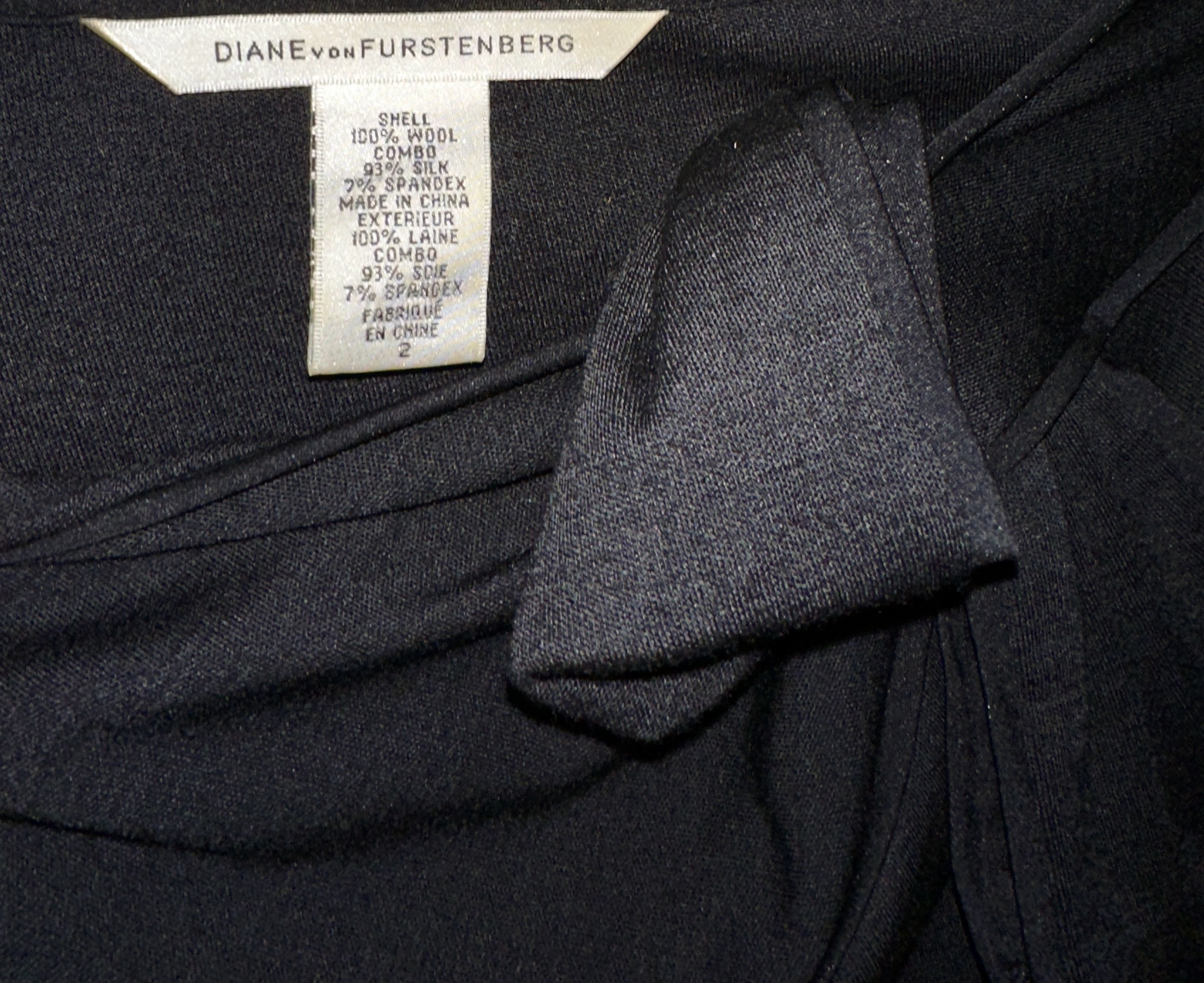 Diane von Furstenberg Black Midi Wool Dess Bow Size XS / US 0-2 / IT 36-38 - 6 Thumbnail