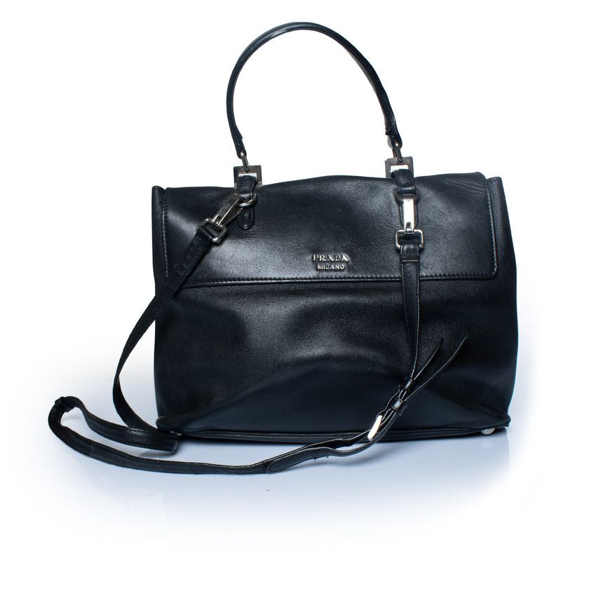 Prada large convertible double twist top handle tote