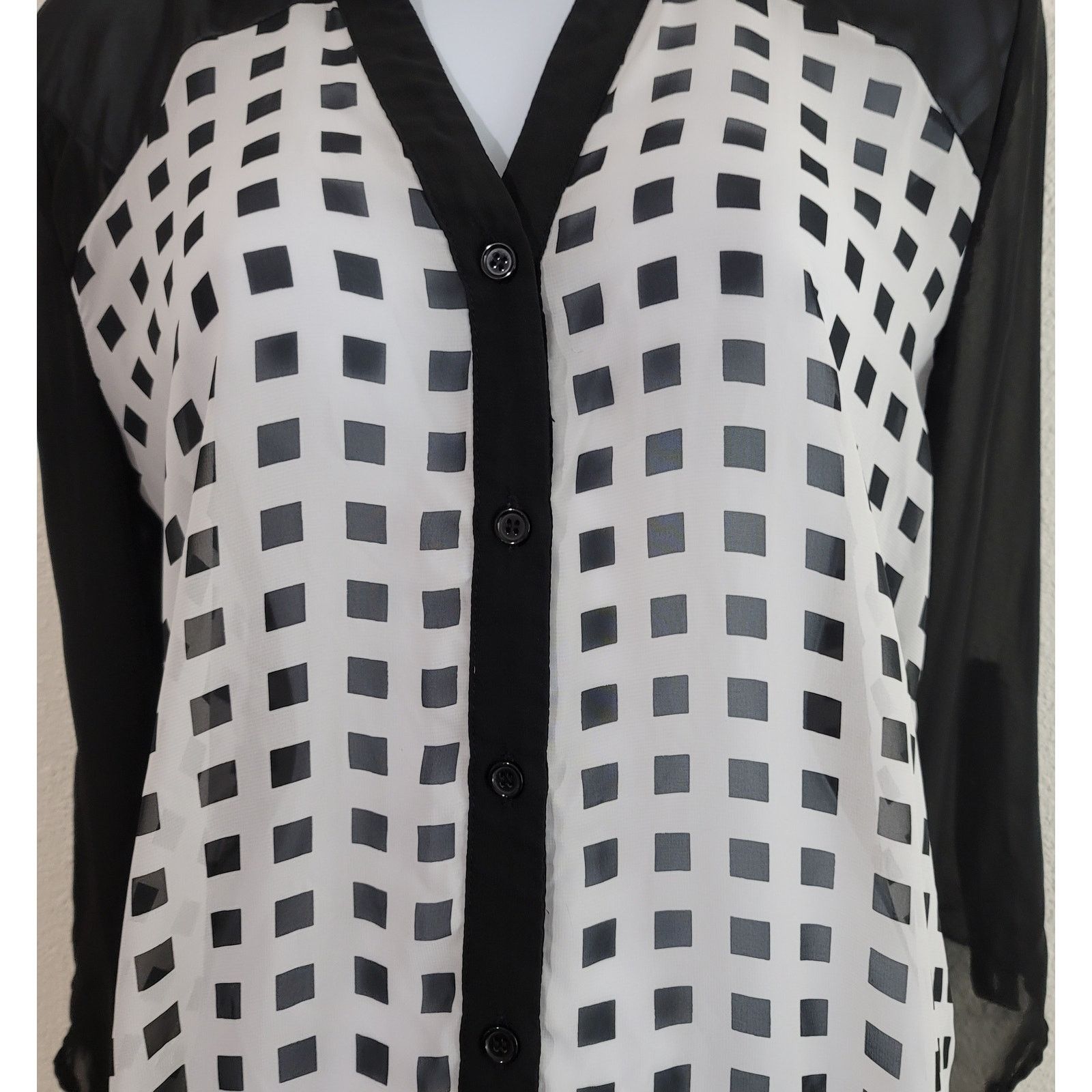 Other Maurices Black White Checker Sheer Button Up Top Medium Size M / US 6-8 / IT 42-44 - 5 Thumbnail