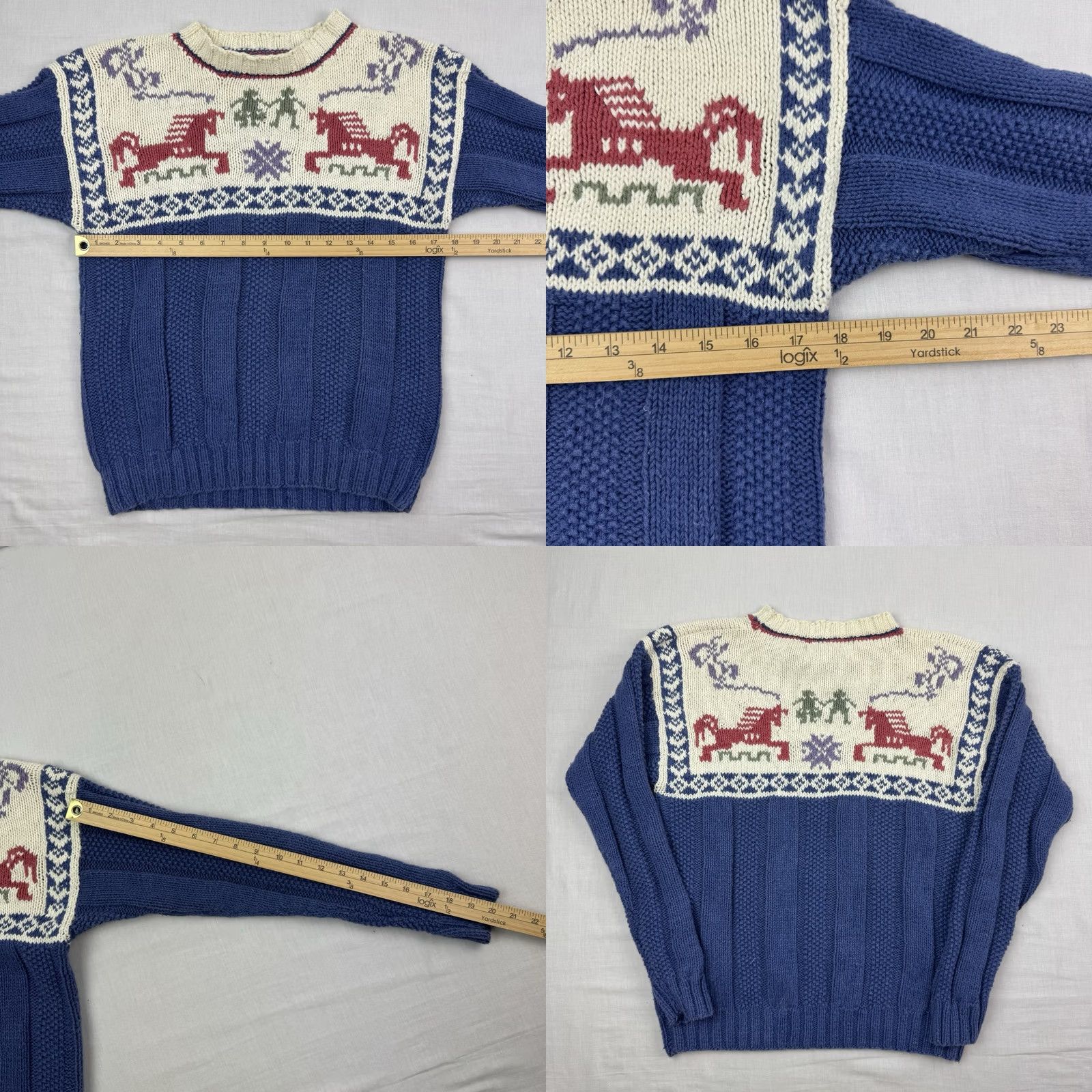 Vintage VINTAGE L.L. Bean Sweater Womens Large Equestrian Winter 90s American Knit Blue Crew Neck Pullover Long Sleeve Ramie Cotton Solid Size L / US 10 / IT 46 - 8 Thumbnail