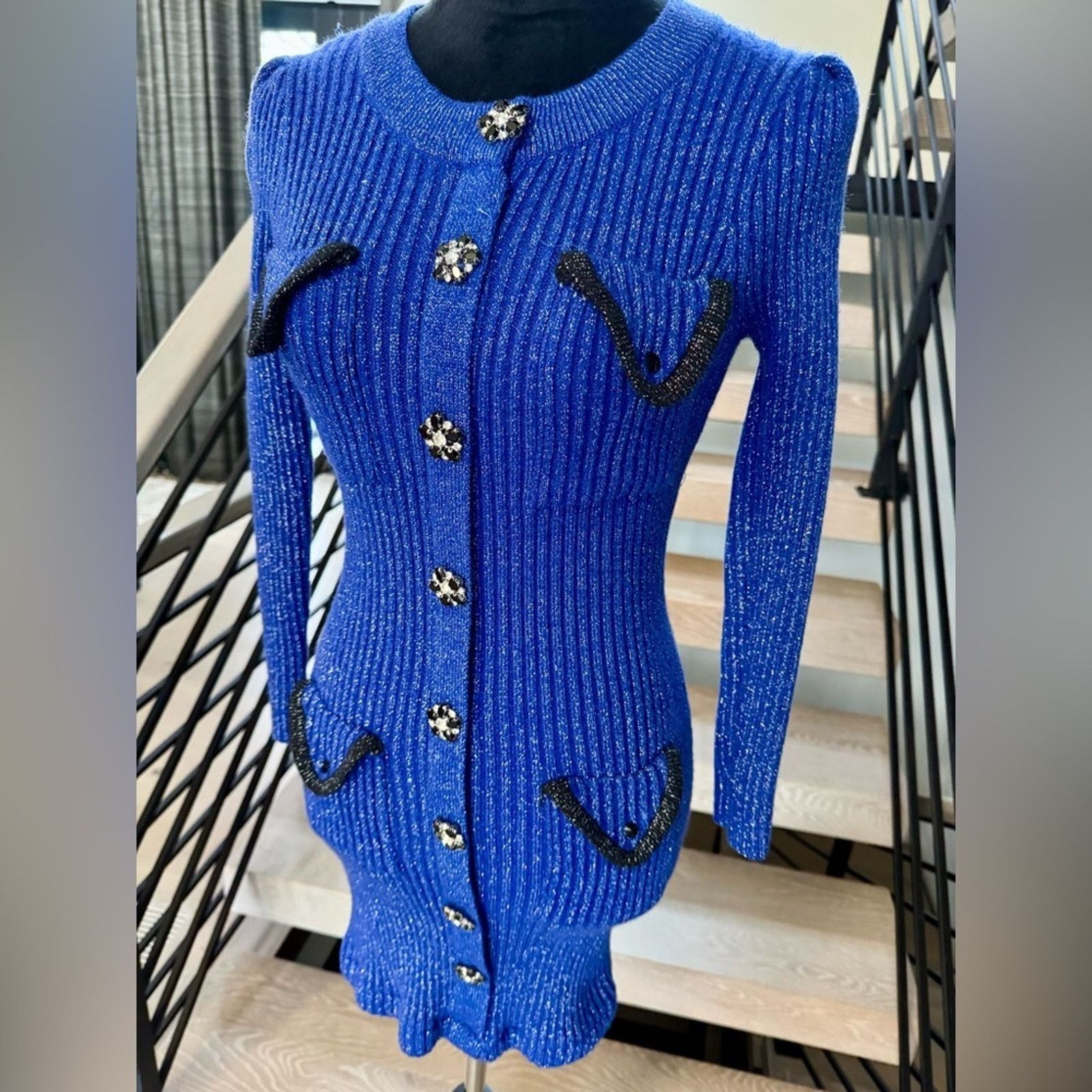 Other Shimmery and Chic Luxury Party Y2K Blue Knit Dress size S Size S / US 4 / IT 40 - 6 Thumbnail