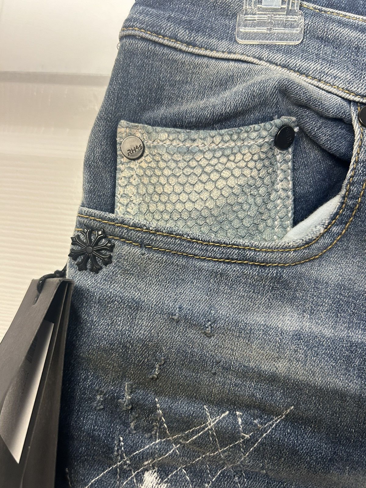 Other “RH45” Blue distressed skinny jeans with snake skin accents Size US 32 / EU 48 - 10 Thumbnail