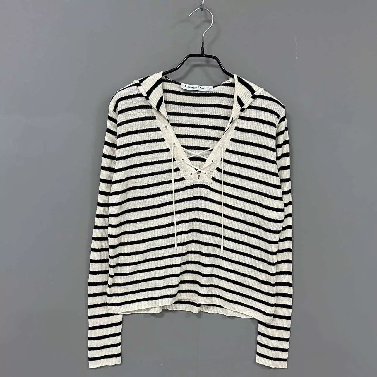 Dior Dior linen blend navy collar logo knit top size 38 Size S / US 4 / IT 40 - 1 Thumbnail