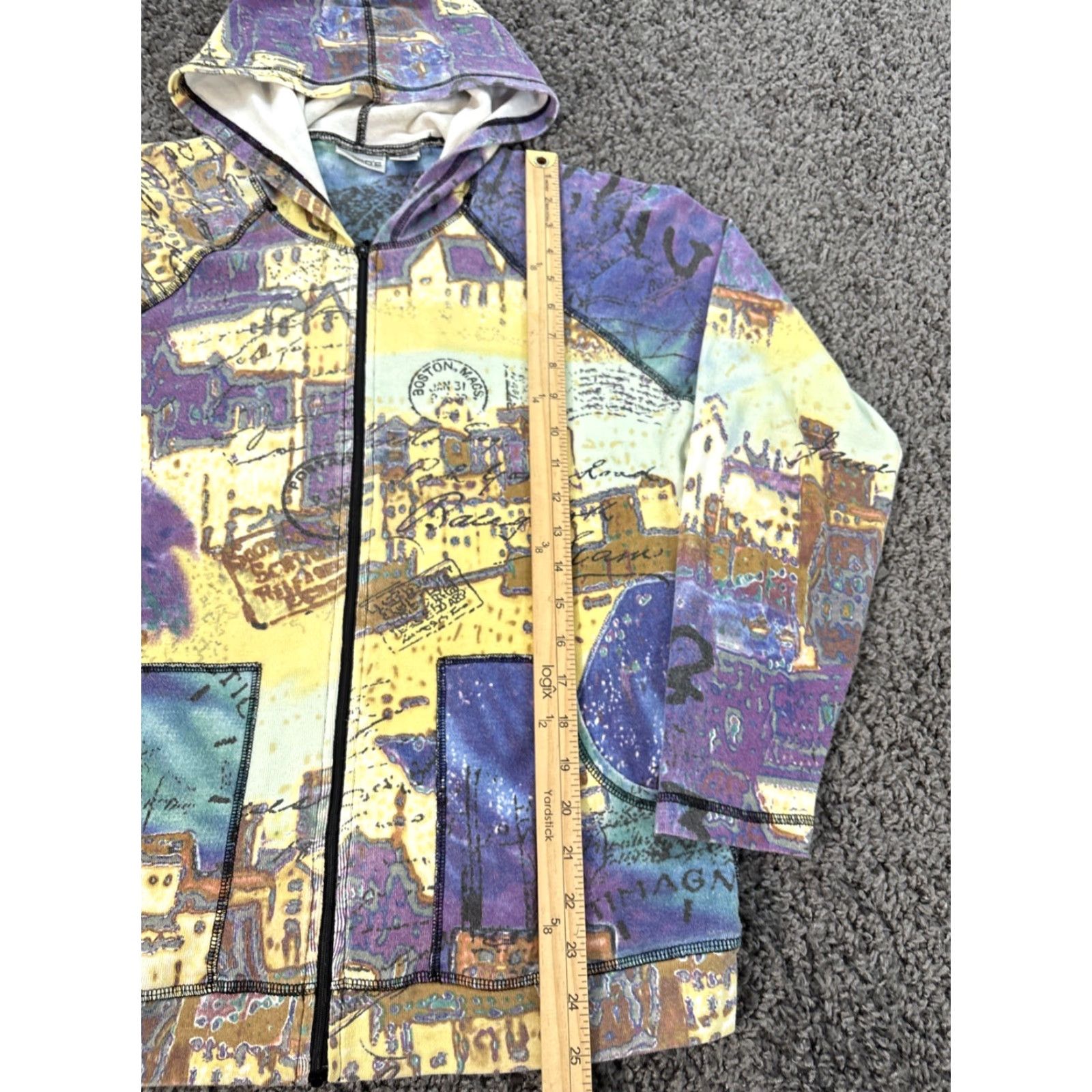 Vintage VINTAGE Chico's Hoodie Womens Large All Over Artsy City Purple Full Zip 90s Womens Size L / US 10 / IT 46 - 2 Thumbnail