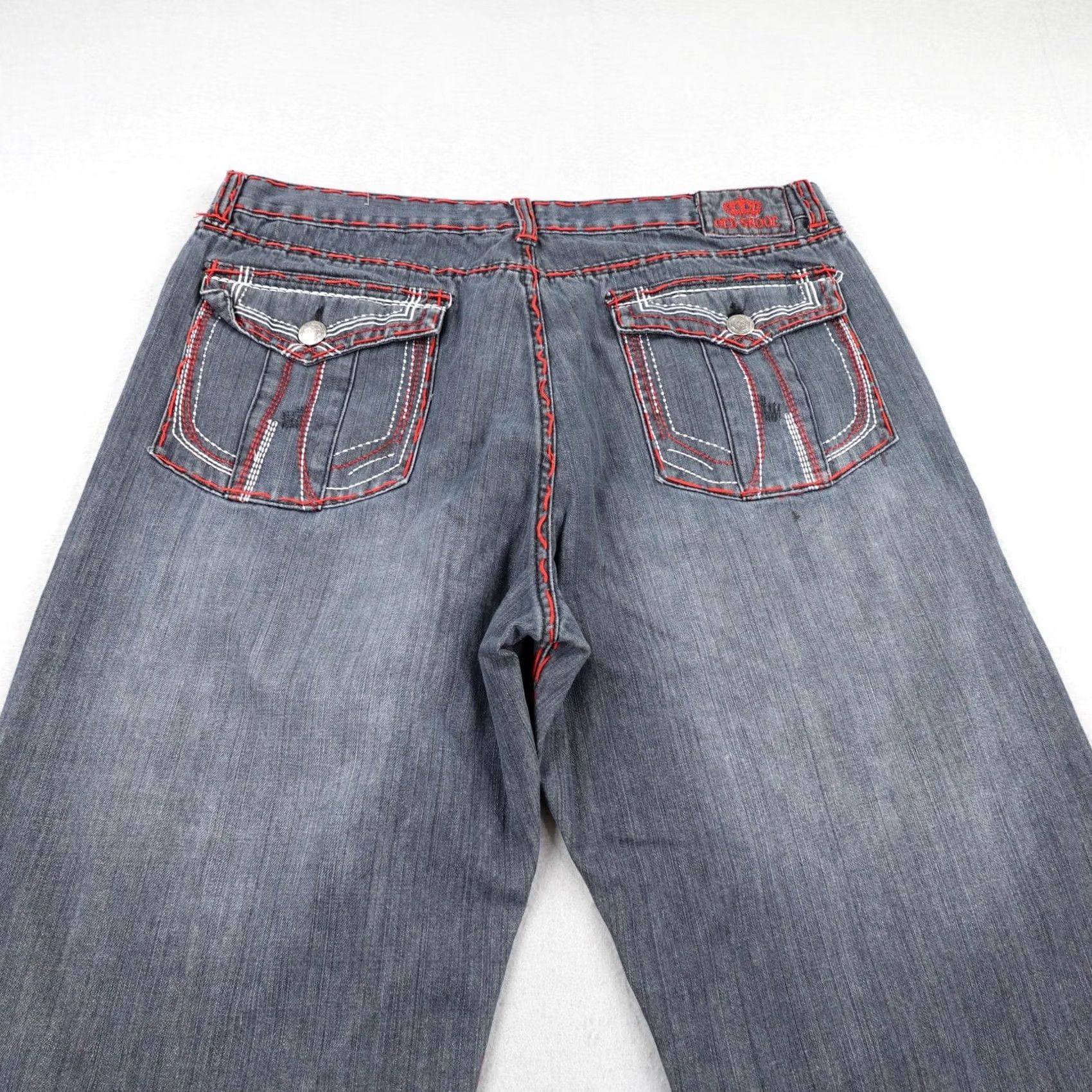 Vintage VINTAGE Old Skool Jeans Mens 42 Gray Embroidered Baggy Wide-Leg Distressed 32in Inseam Casual Mens Jeans Size US 42 / EU 58 - 5 Thumbnail