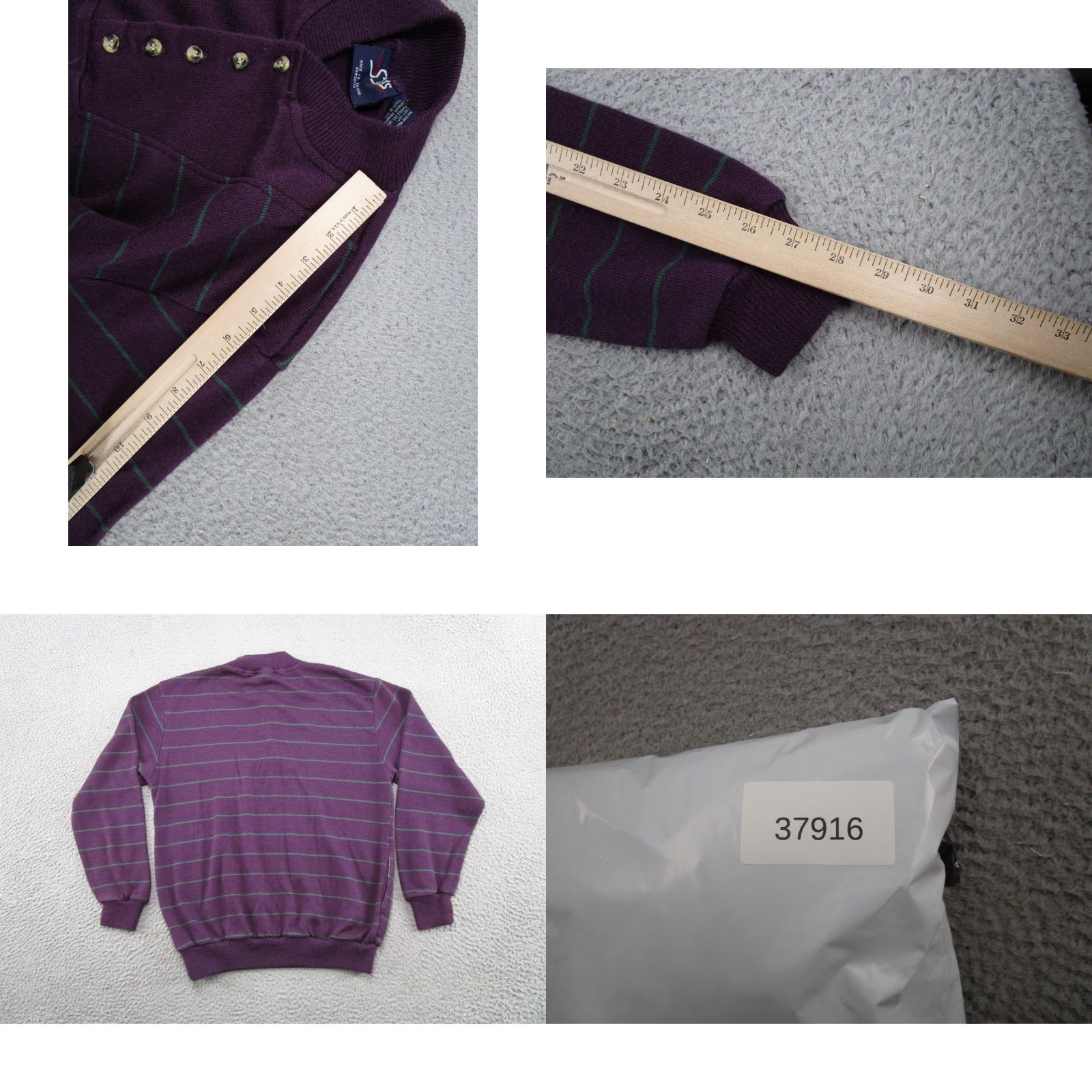 Vintage Stats Sweater Mens Purple Striped Knit 1/4 Button Mock Neck Pullover L 90s VTG Casual Size US L / EU 52-54 / 3 - 8 Thumbnail