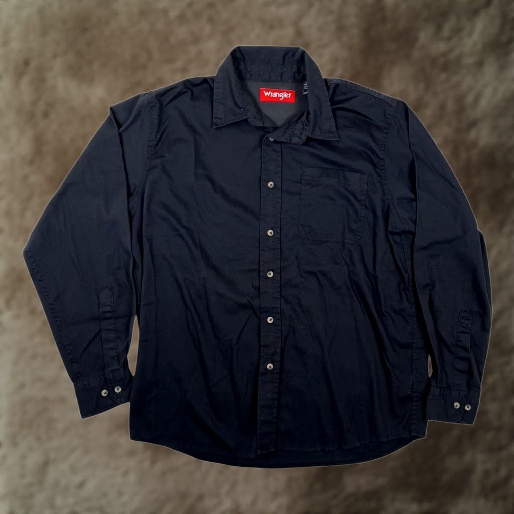 Wrangler Wrangler Shirt Mens Large Black Solid Long Sleeve Button Front Casual Workwear Size US L / EU 52-54 / 3 - 1 Thumbnail