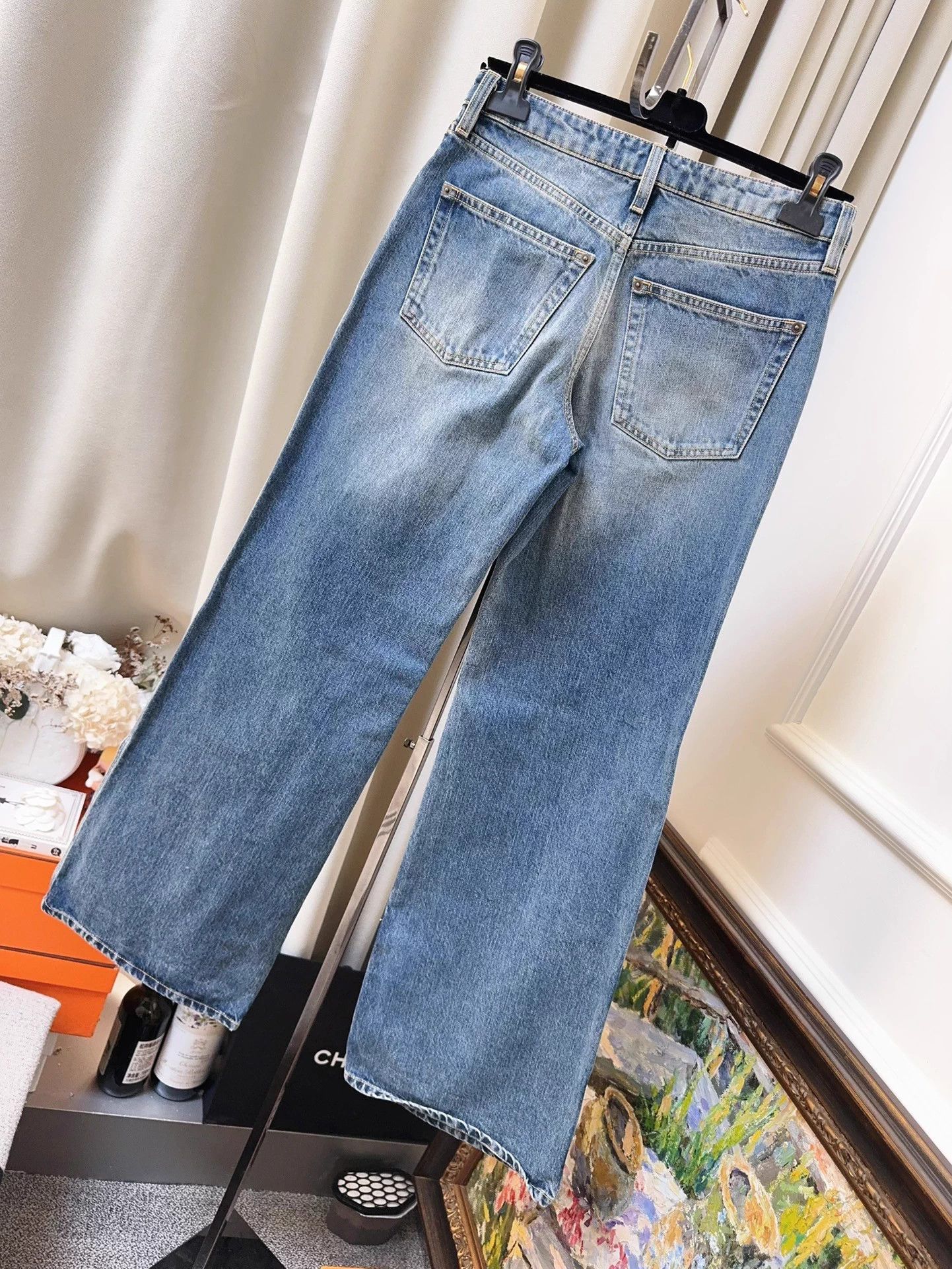Louis Vuitton LV blue monogram leather tag wide leg jeans 36 Size 26" / US 2 / IT 38 - 2 Thumbnail