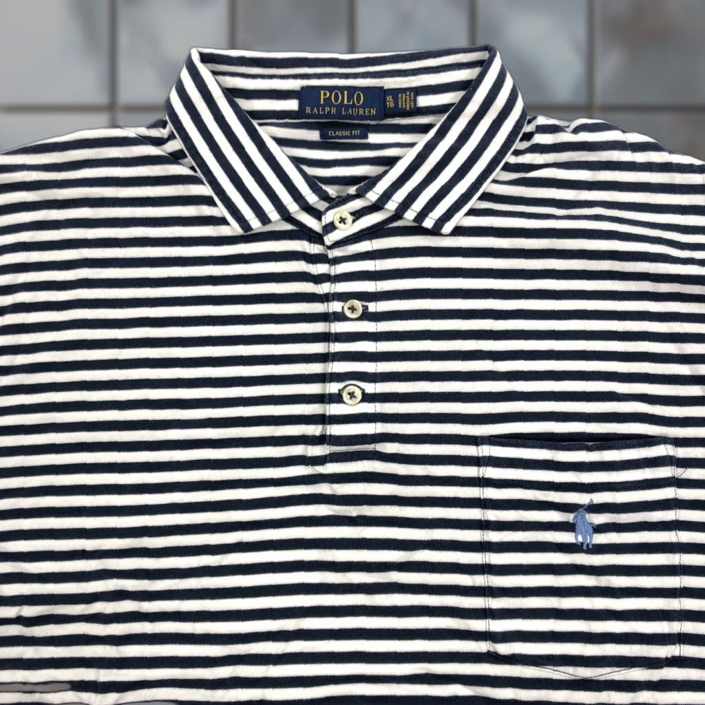 Polo Ralph Lauren Polo Ralph Lauren Polo Shirt Striped Short Sleeve Navy Blue XL Men’s Classic Fit Embroidered Logo Pocket Button Chest 48 Knit Cotton Size US XL / EU 56 / 4 - 1 Thumbnail