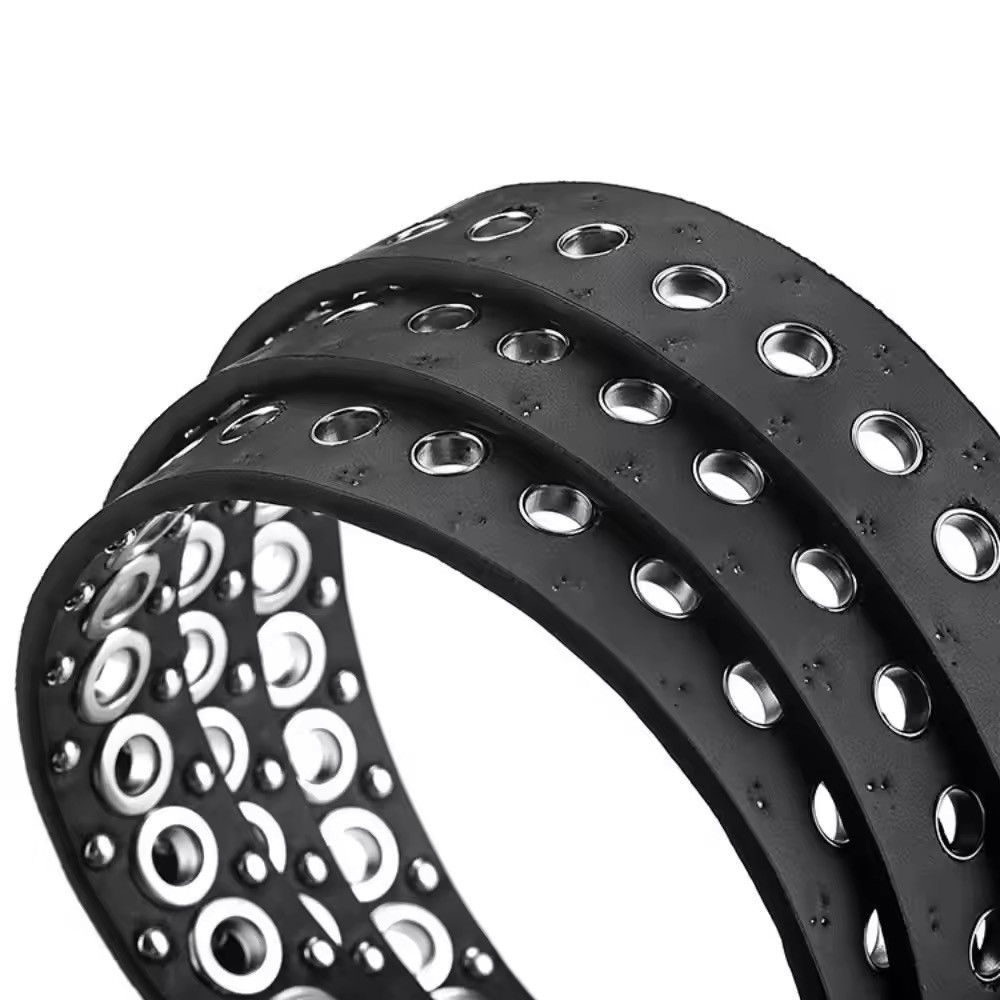 Designer 110cm Round Hole Punk Black Belt Size ONE SIZE - 5 Thumbnail