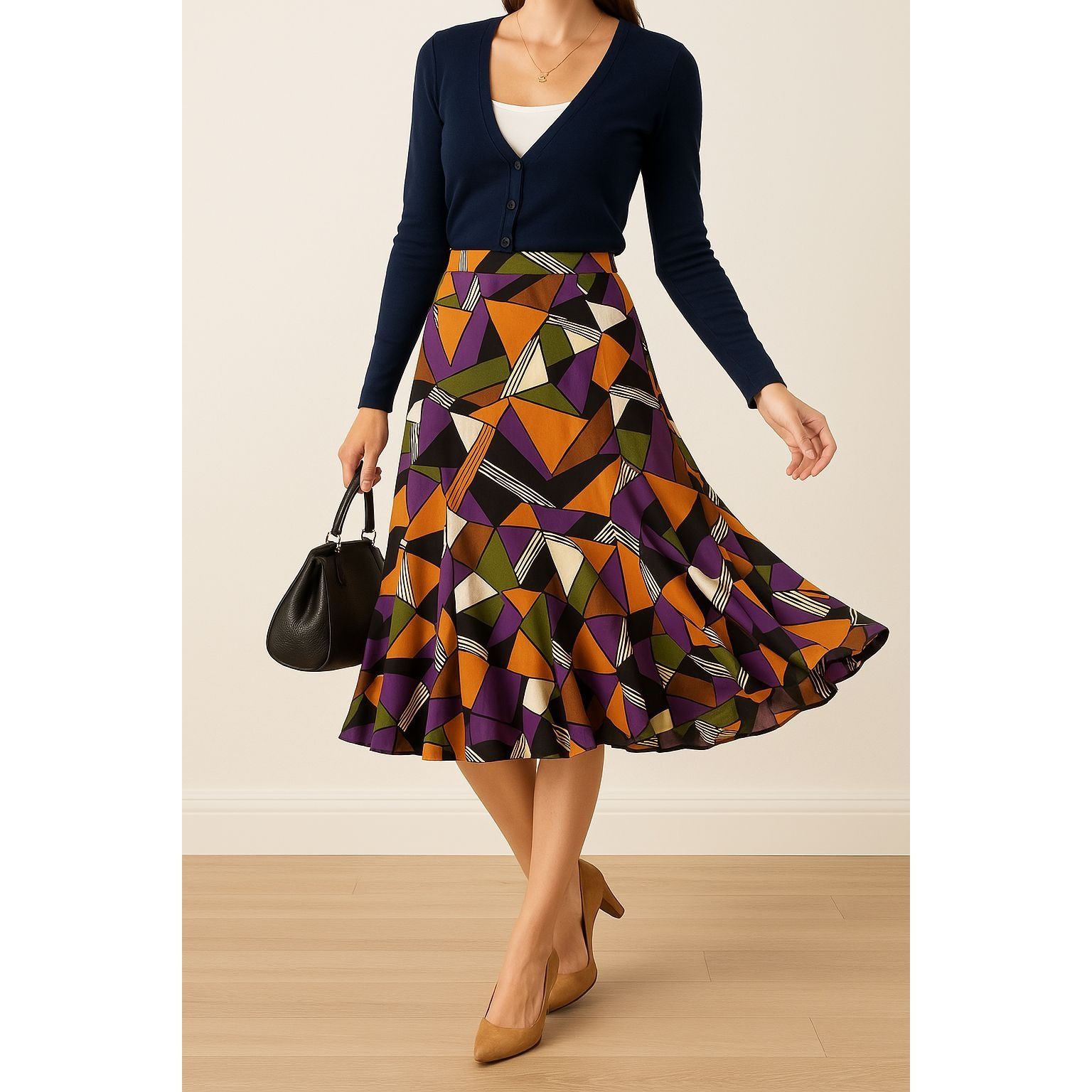 Other Briggs New York Vintage Inspired Geometric Flare Skirt Abstr Size 34" / US 12 / IT 48 - 6 Thumbnail