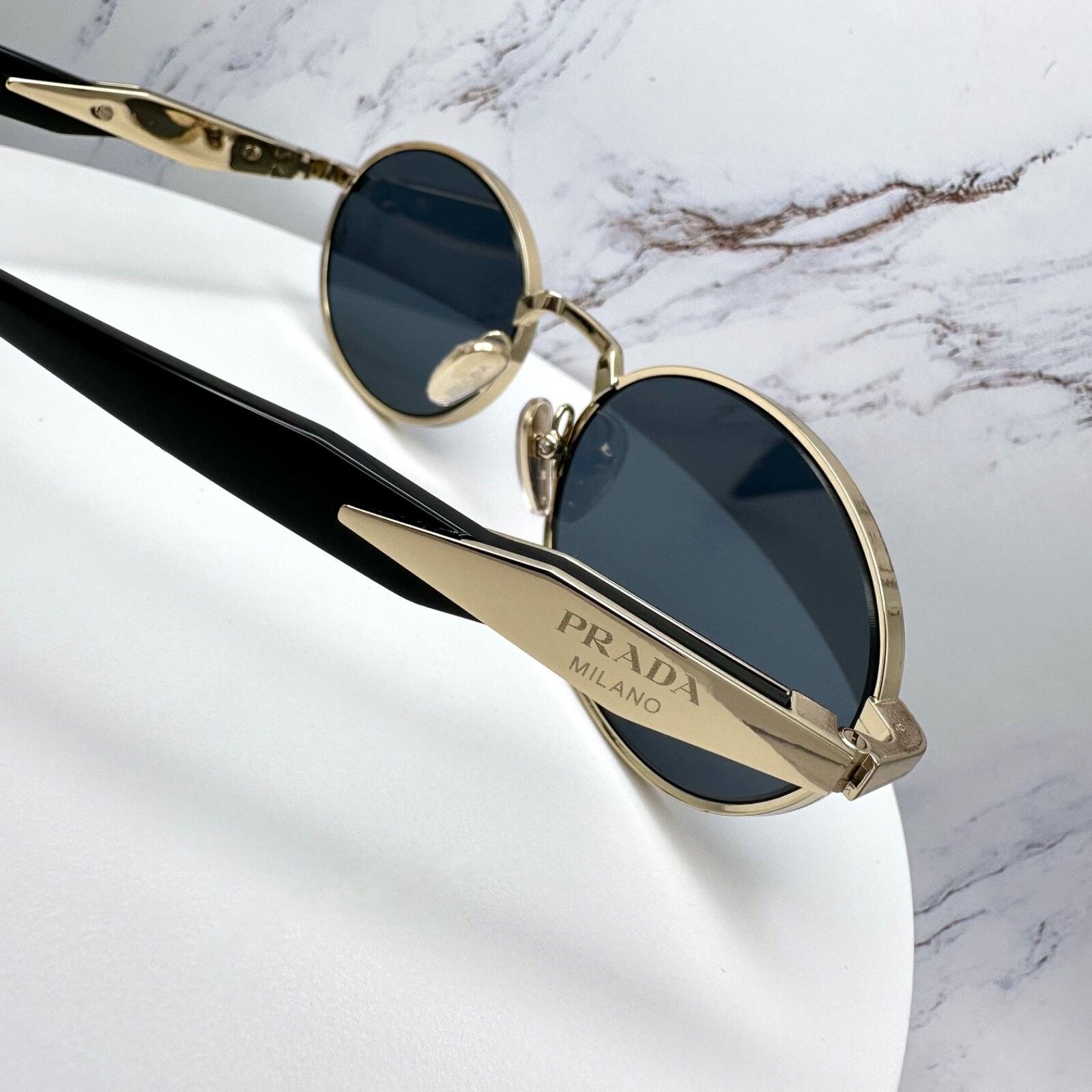 Prada New PRADA Sunglasses Metal Oval Black PRADA Symbole Logo Size ONE SIZE - 6 Thumbnail