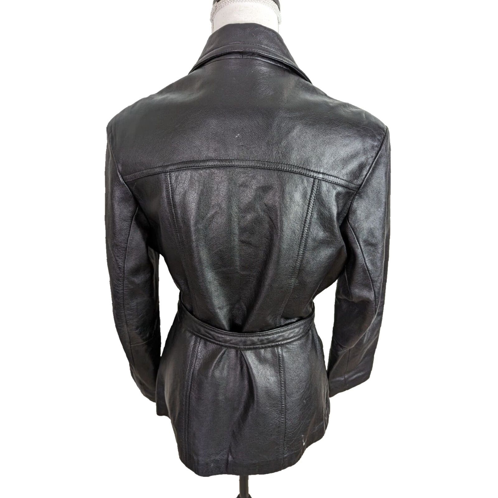 Wilson VINTAGE Wilson Leather Bomber Jacket Moto Belt Tie Waist Black 00s Womens M Size ONE SIZE - 3 Thumbnail
