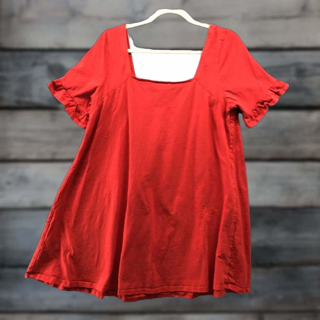Asos ASOS Square Neck Mini Dress Size 14 Red Ruffle Short Sleeve Swing Cotton Size 36" / US 14 / IT 50 - 1 Thumbnail