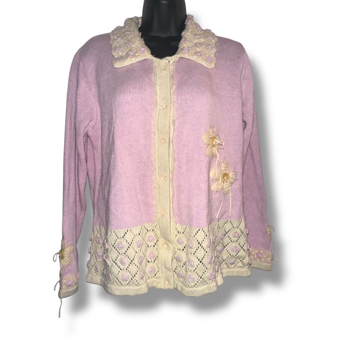 Vintage Vintage Storybook Knits pink floral cardigan sweater Size L / US 10 / IT 46 - 1 Thumbnail