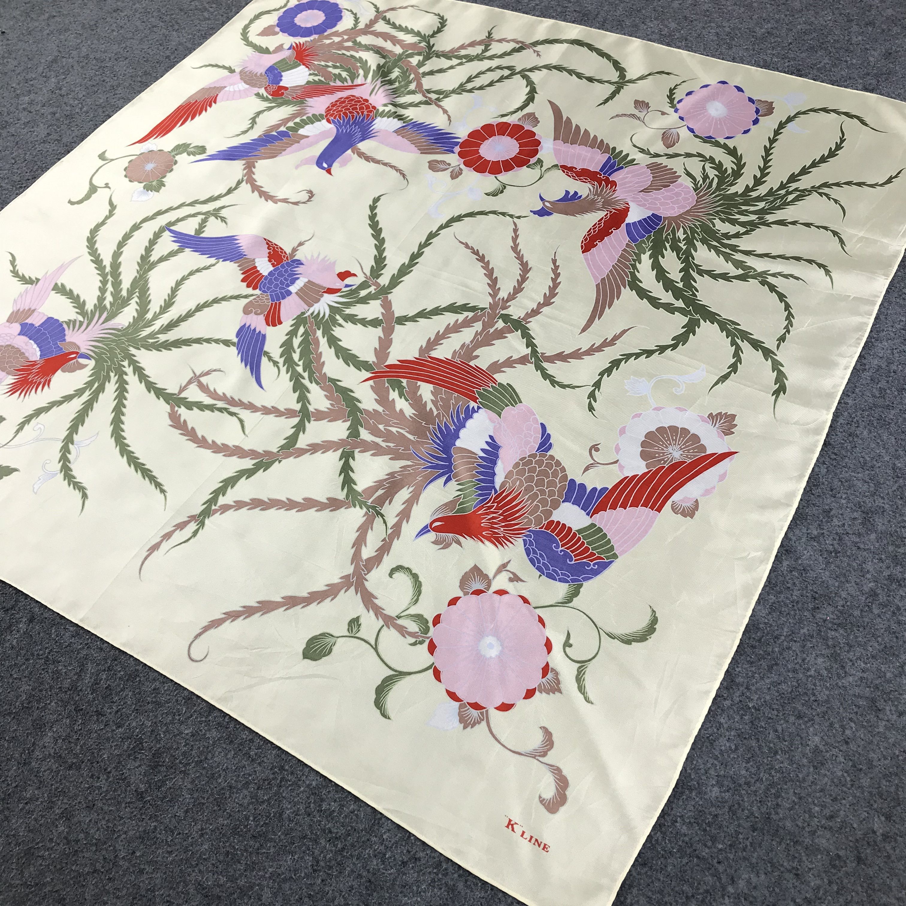 Japanese Brand K. Line Birds Silk Scarf M159 Size ONE SIZE - 4 Thumbnail