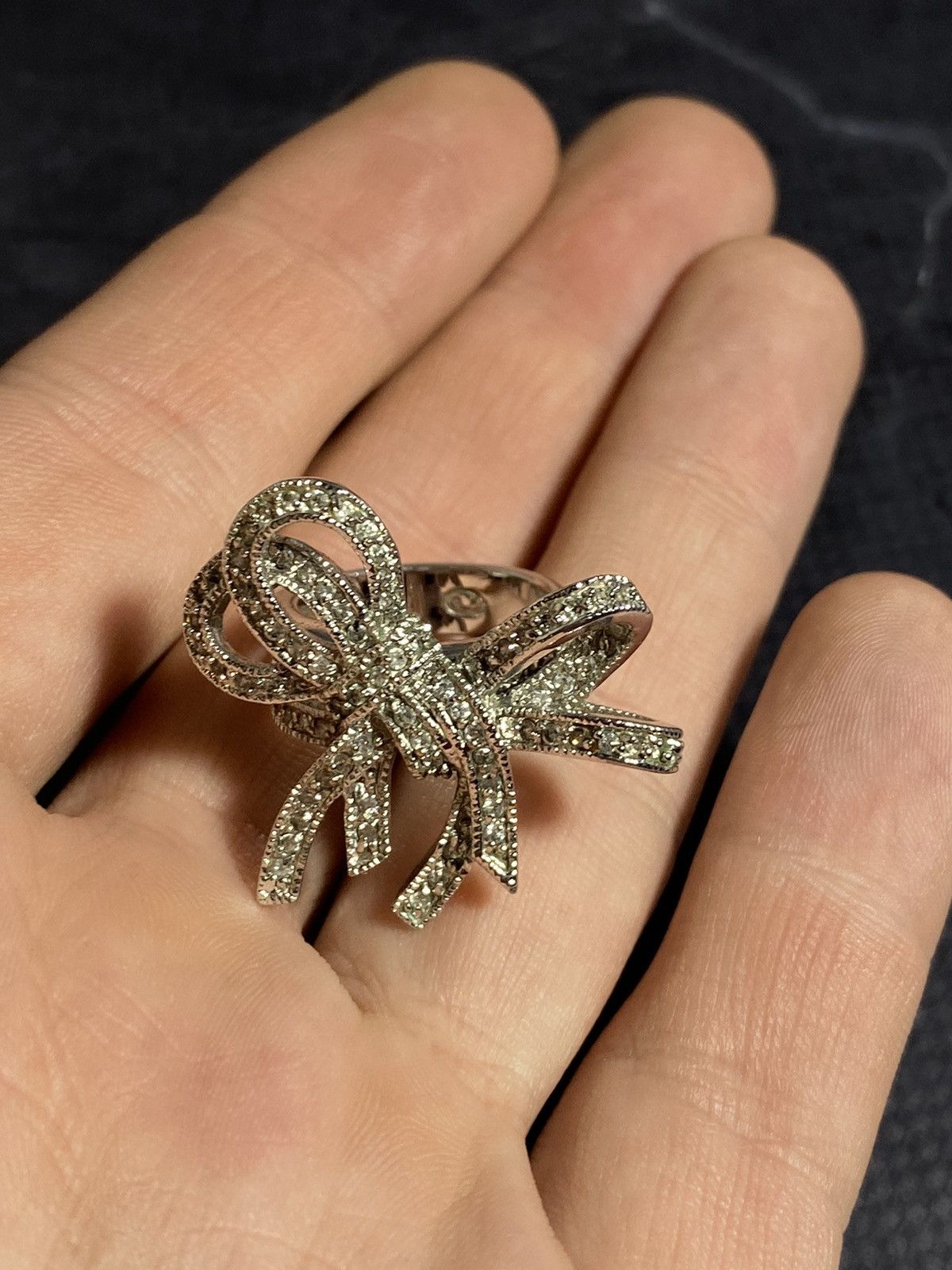 Jewelry Vintage Rhinestone Bow Statement Ring Adjustable Size ONE SIZE - 1 Thumbnail