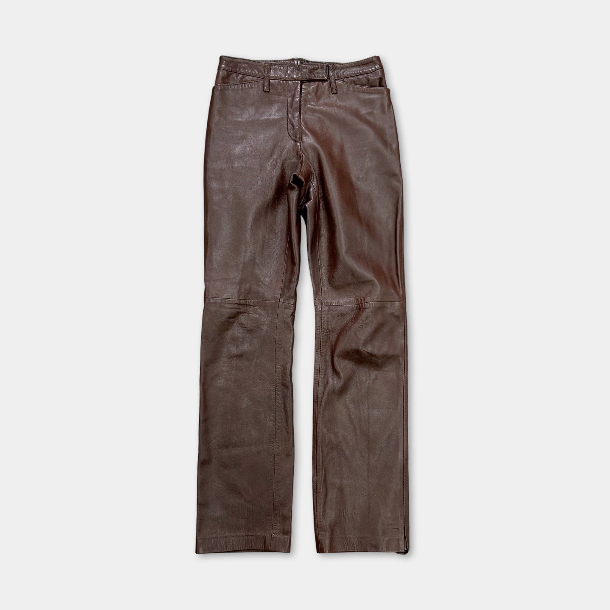 Dolce & Gabbana Dolce & Gabbana 90s Brown Leather Pants Size 26" / US 2 / IT 38 - 1 Thumbnail