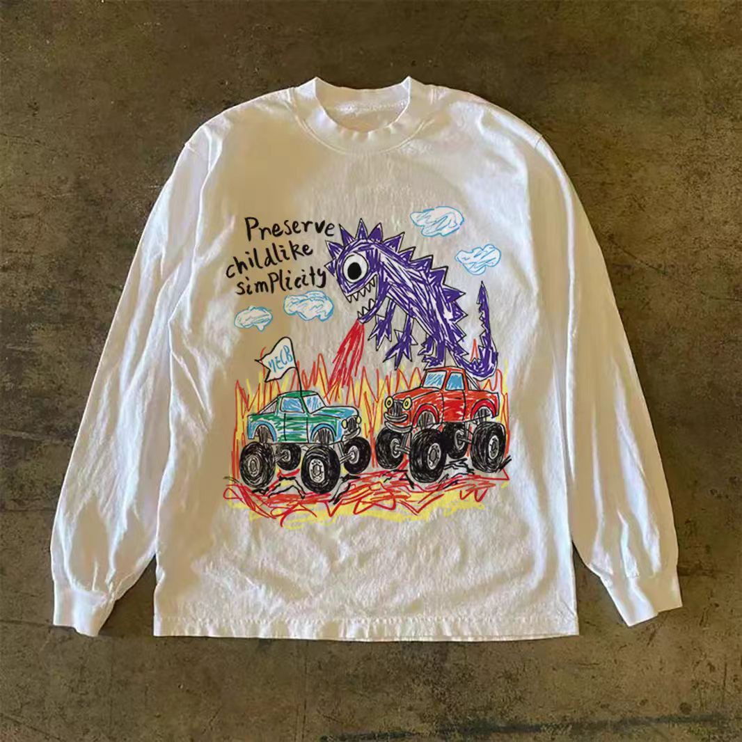 Vintage White casual retro monster print long-sleeved t-shirt Size US M / EU 48-50 / 2 - 1 Thumbnail