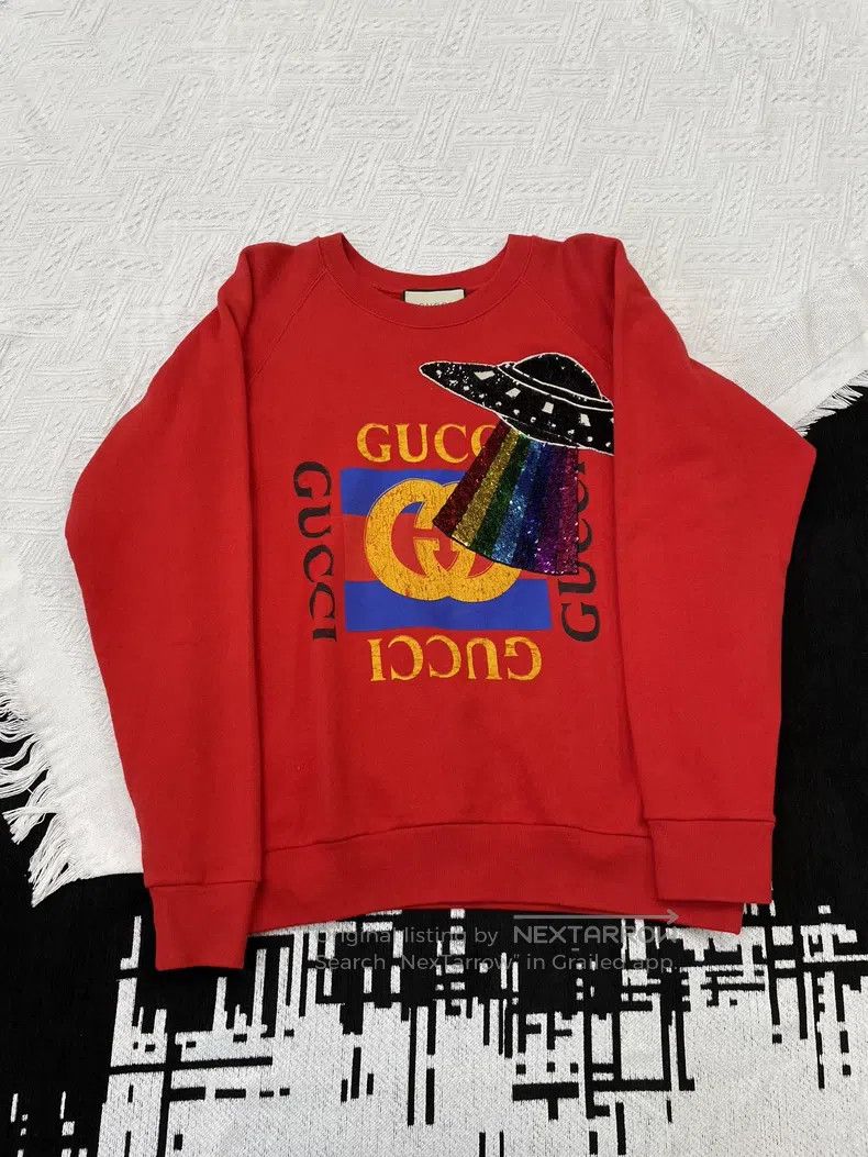 Gucci Gucci Red sequin flying saucer letter logo sweatshirt Size S / US 4 / IT 40 - 1 Thumbnail