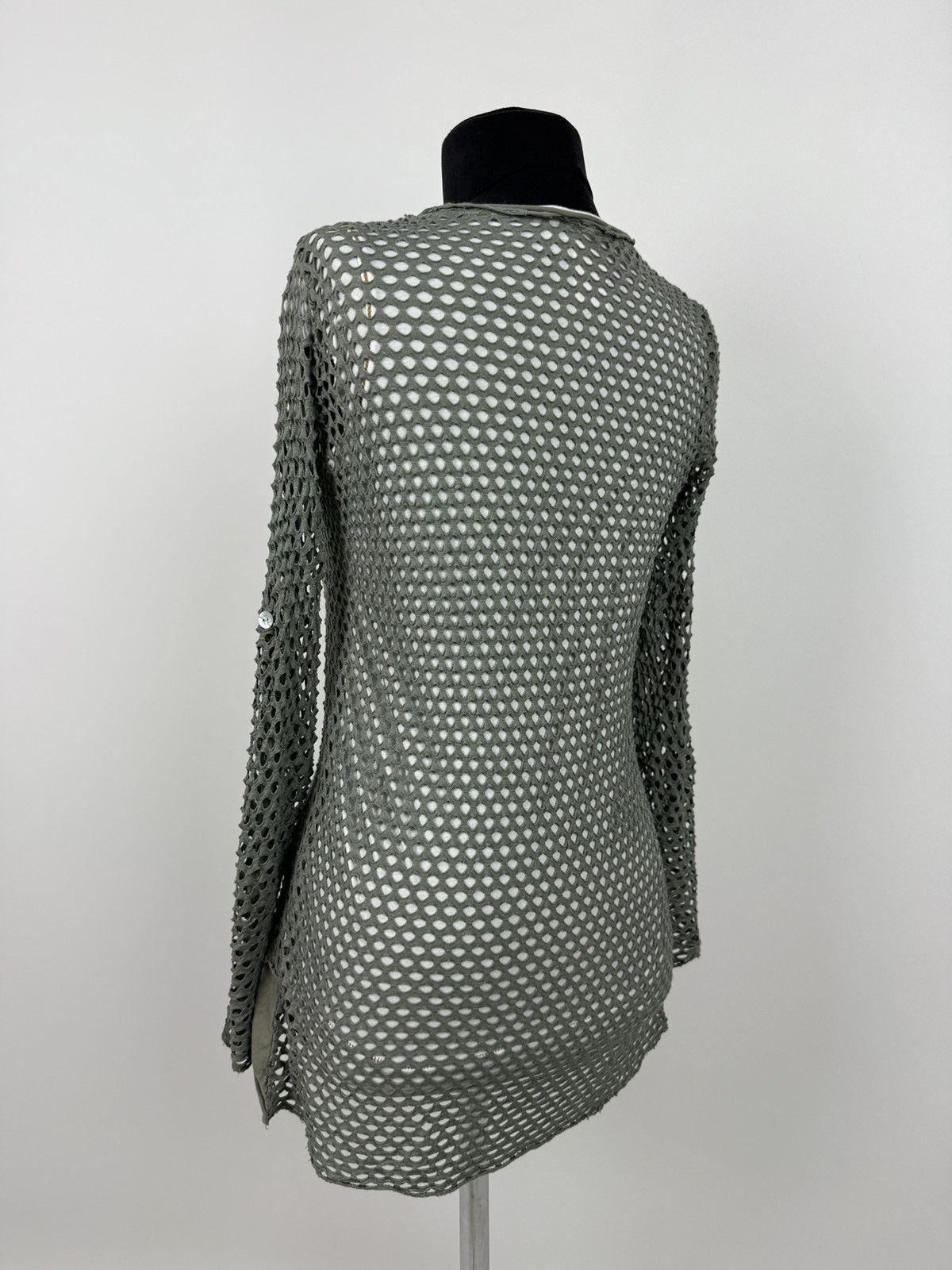 Vintage Y2K Vintage Alt Khaki Green Fishnet V-Neck Long Sleeve Size L / US 10 / IT 46 - 2 Thumbnail