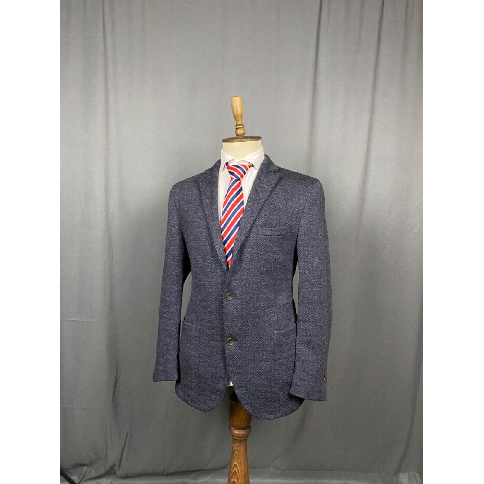 Boglioli MINT! Boglioli Dover Herringbone Men's Blue Wool Blazer Spor Size 54R - 2 Thumbnail
