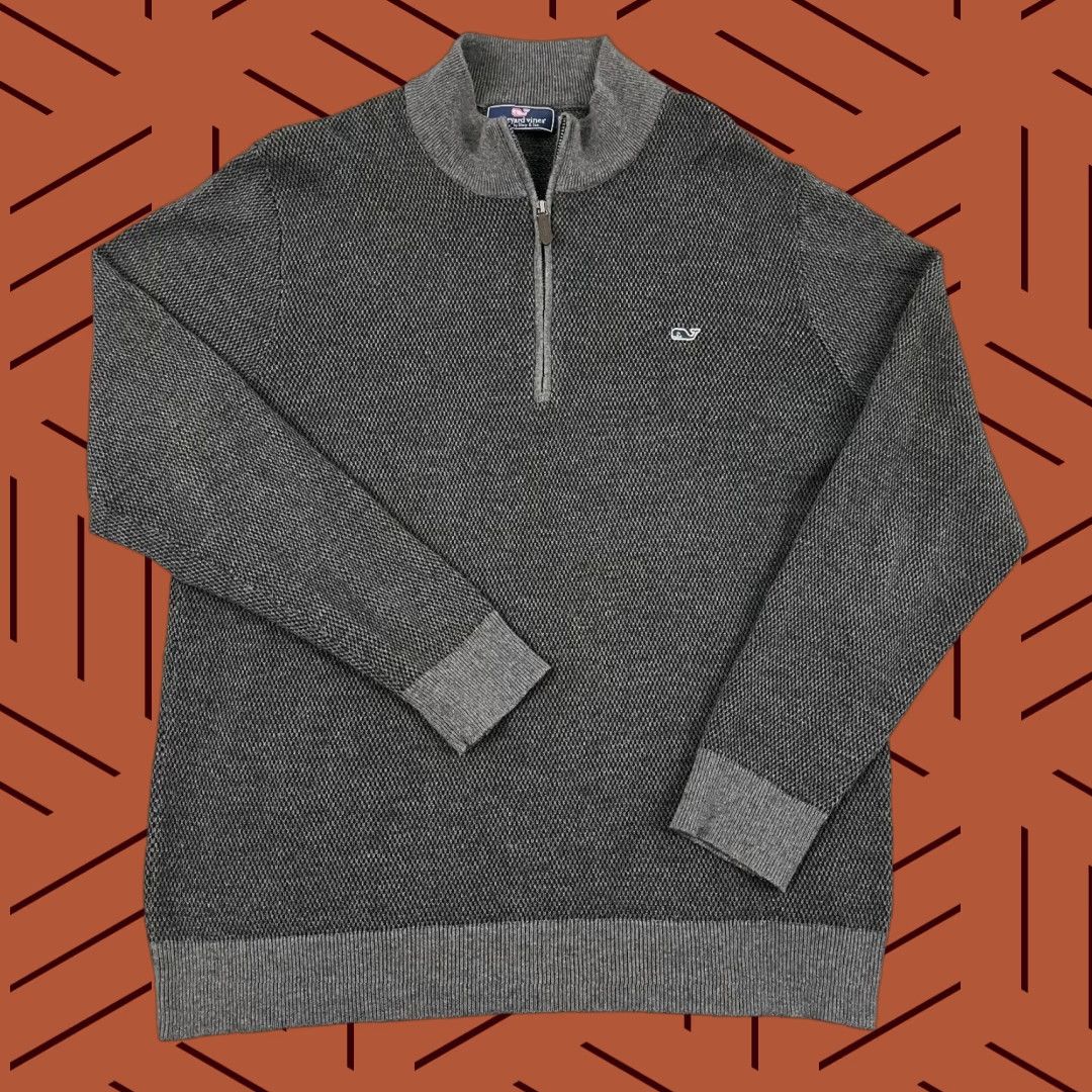 Vineyard Vines VINEYARD VINES Sweater Mens Large Gray Wool Blend Quarter Zip Pullover Preppy Pullover Change? Size US L / EU 52-54 / 3 - 1 Thumbnail