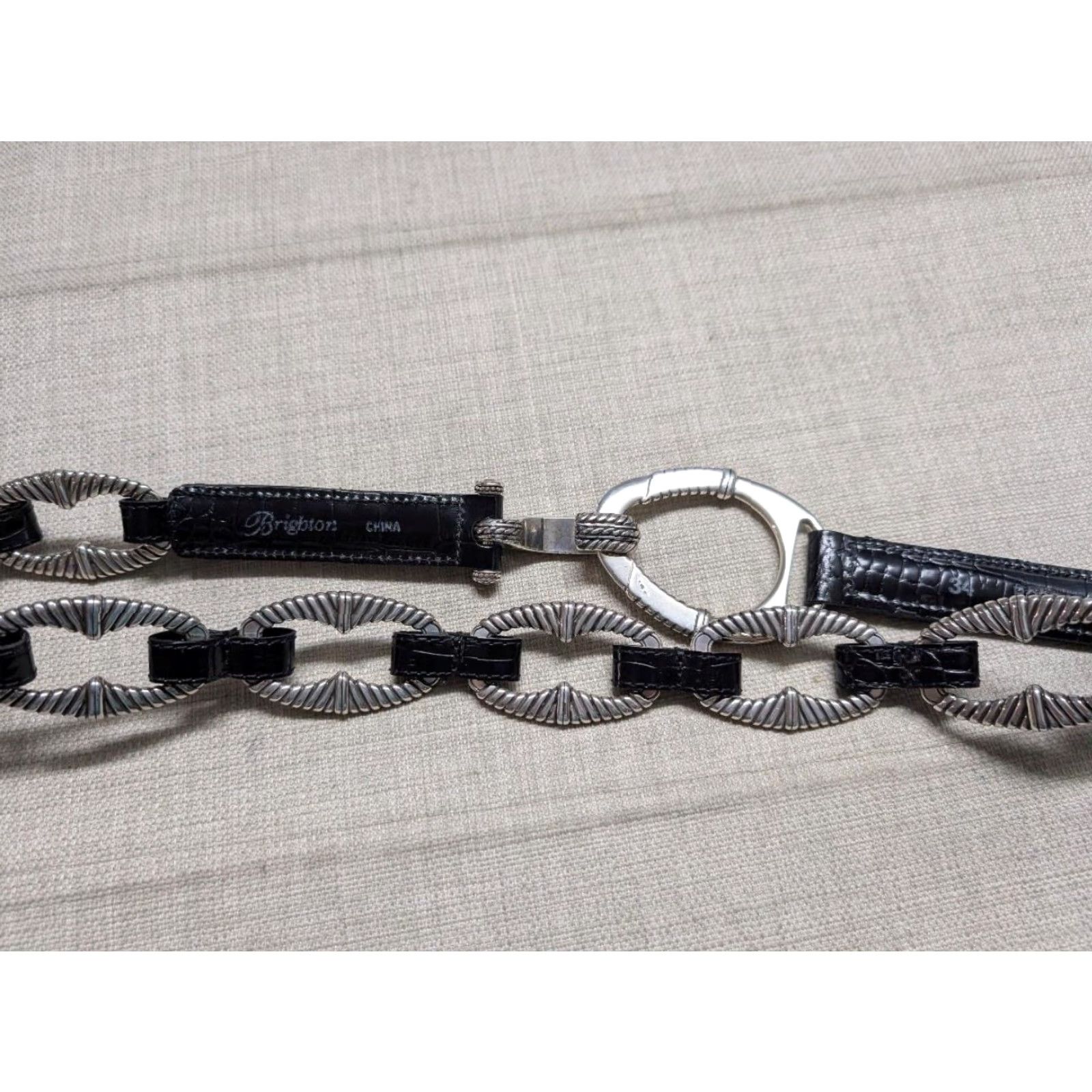 Brighton VINTAGE Brighton alligator embossed SOUTHWESTERN black leather 34 concho belt METAL Size ONE SIZE - 6 Thumbnail