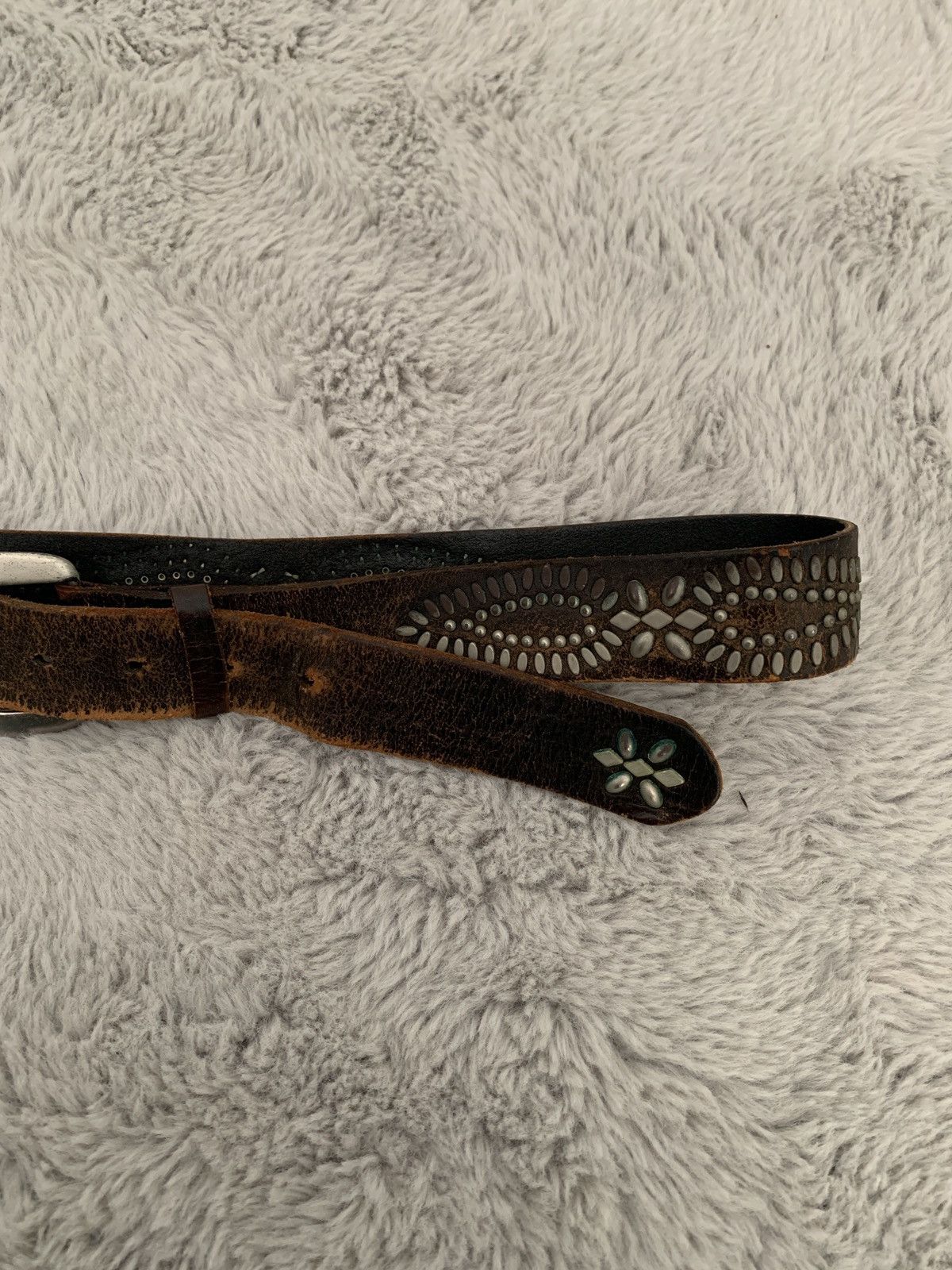 Vintage Vintage Studded Leather Belt Distressed Grunge Size 32 - 6 Thumbnail