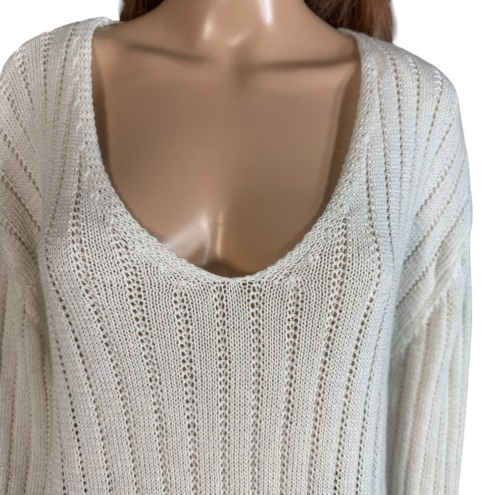 Zara Zara Linen Blend V-Neck Knit Ivory Sweater Size L Size L / US 10 / IT 46 - 2 Thumbnail