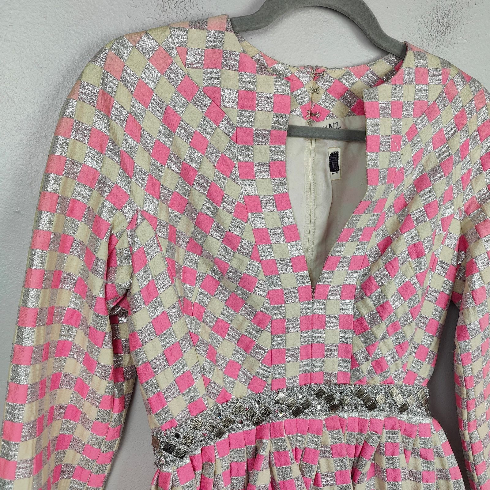 Other Vintage 60s Kiki Hart Dress Womens 8 Pink Silver Check Size M / US 6-8 / IT 42-44 - 2 Thumbnail