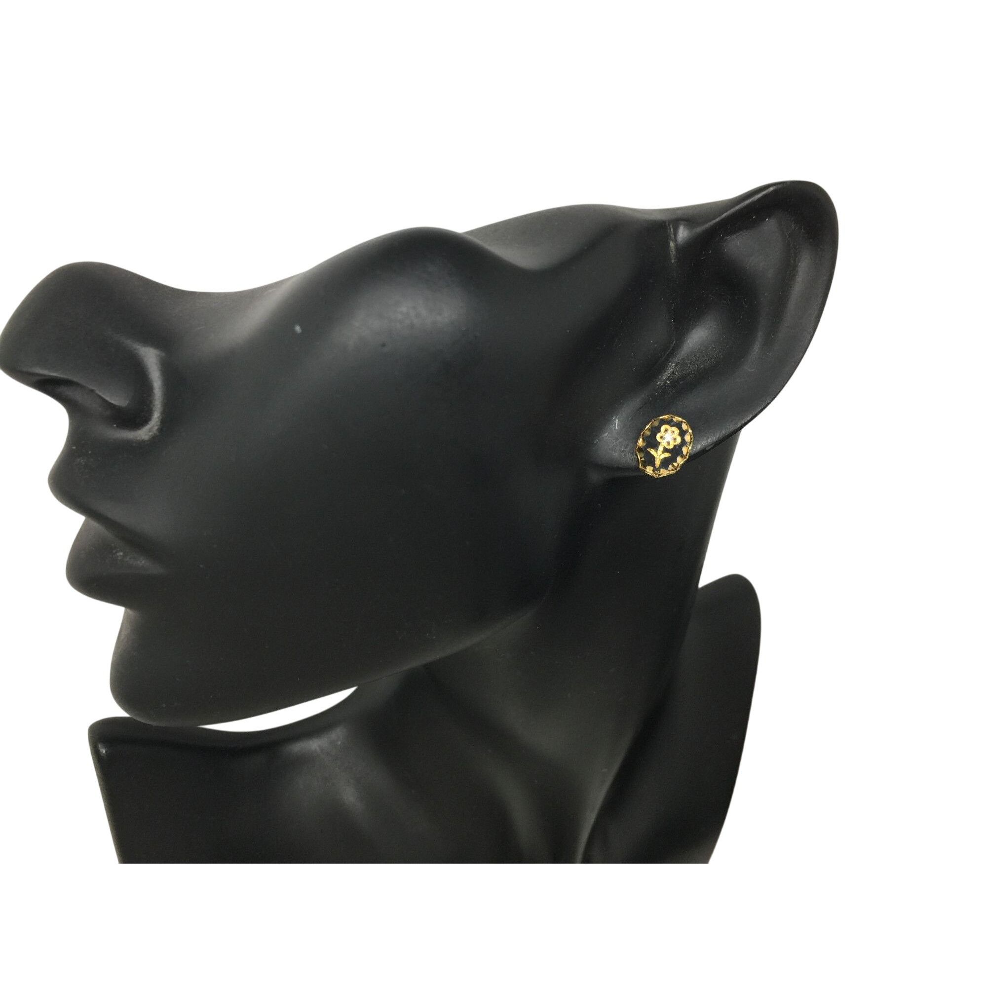 Other Women's Small Black and Gold tone Stud Earrings with Flowers Size ONE SIZE - 1 Thumbnail