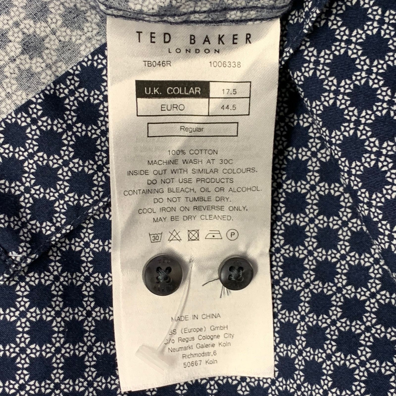 Ted Baker TED BAKER Geometric Cotton Point Collar Regular Fit Shirt Size US XL / EU 56 / 4 - 6 Thumbnail