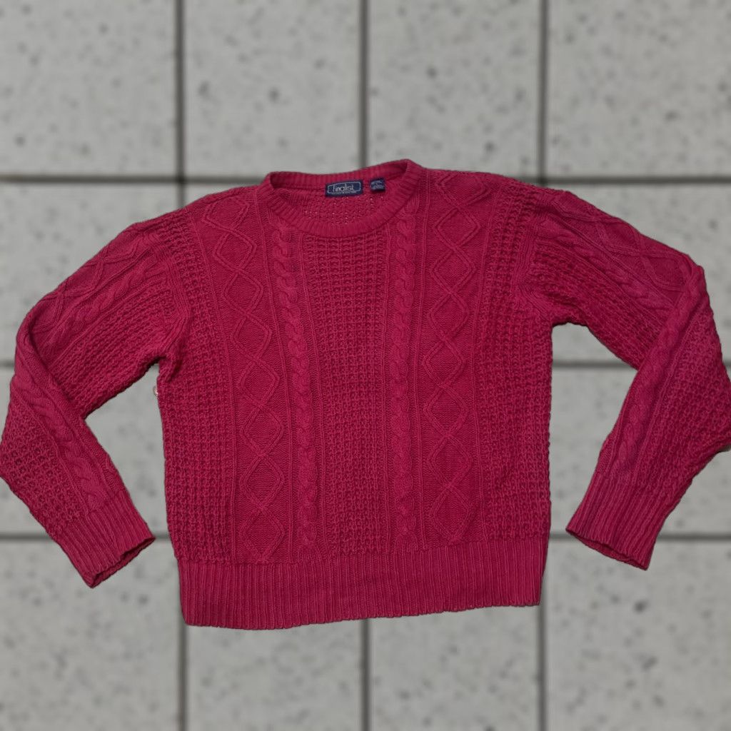 Vintage VINTAGE Finalist Fisherman Sweater Men L Linen Red Christmas Holliday Cable Knit Vtg 90s Shirt Size US L / EU 52-54 / 3 - 1 Thumbnail
